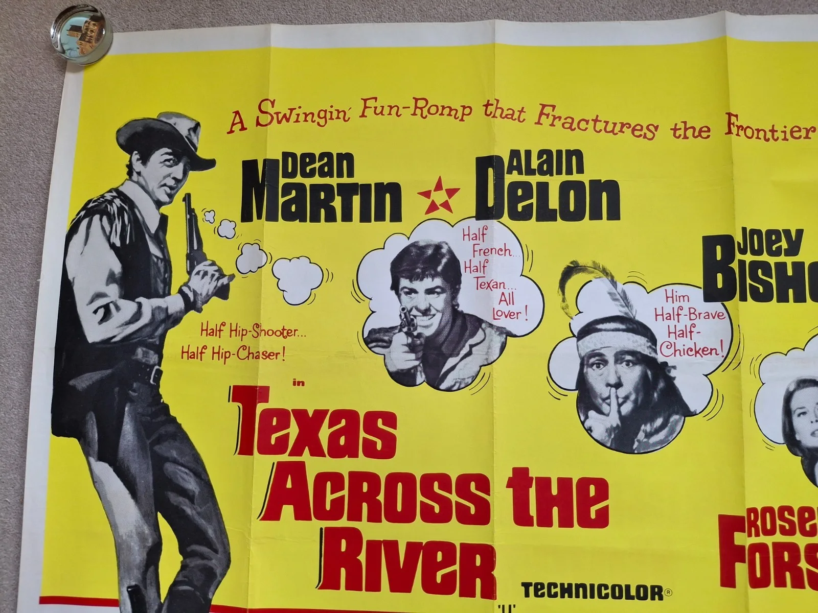 TEXAS ACROSS THE RIVER Rare Original UK Cinema Movie Film Quad Poster, изображение 3