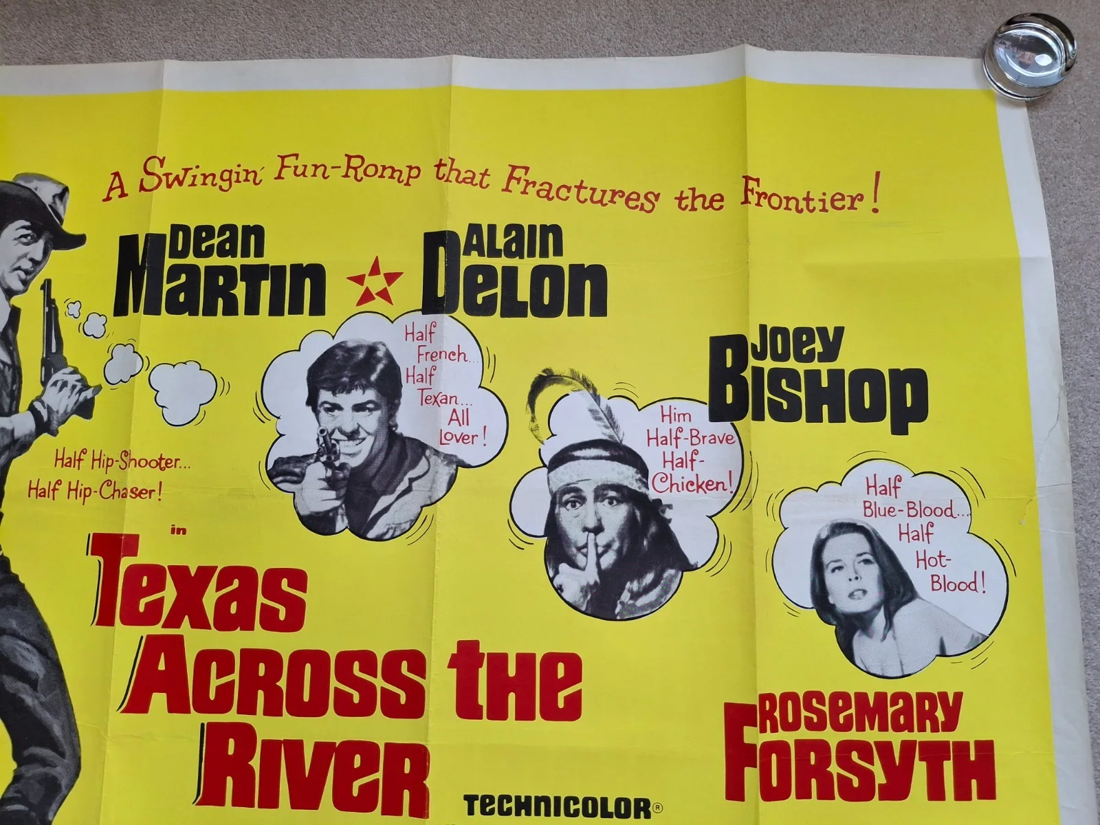 TEXAS ACROSS THE RIVER Rare Original UK Cinema Movie Film Quad Poster, изображение 4