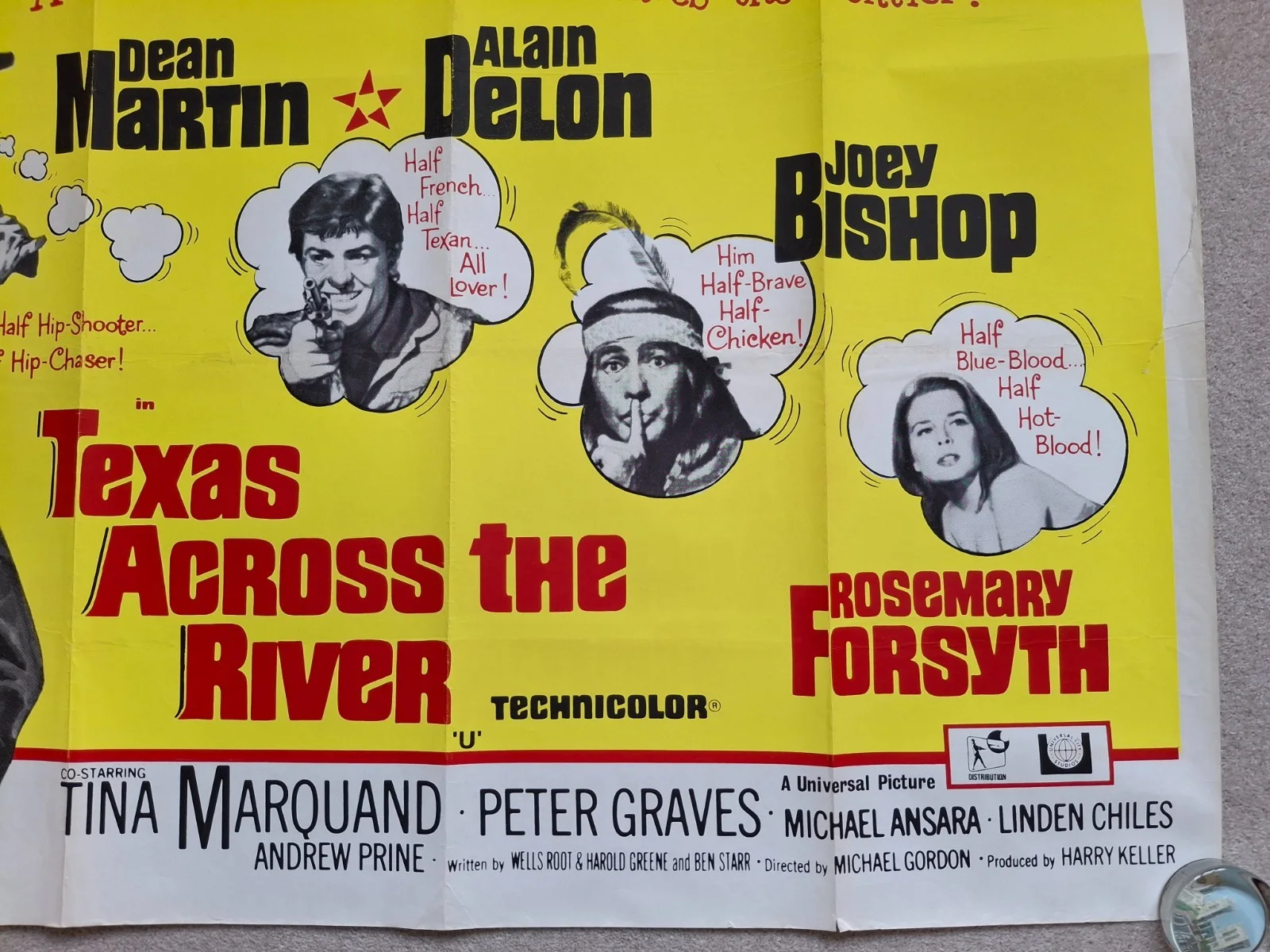 TEXAS ACROSS THE RIVER Rare Original UK Cinema Movie Film Quad Poster, изображение 5