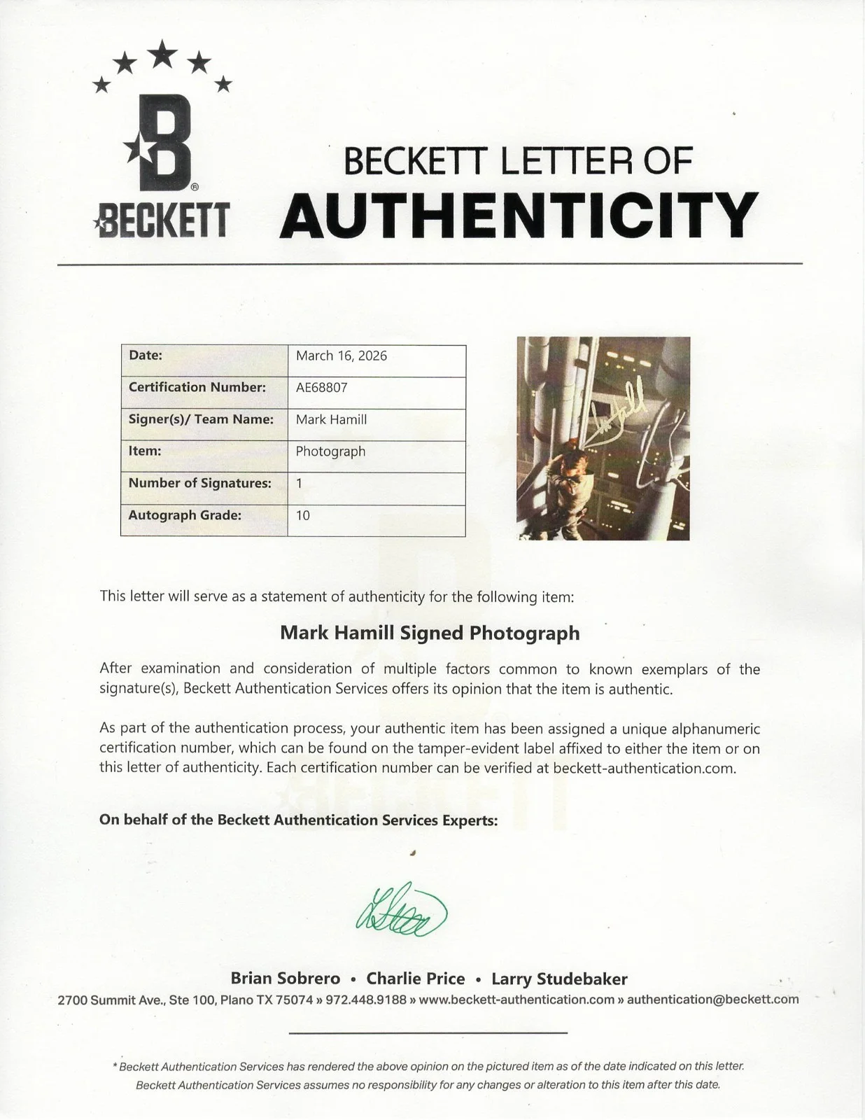 MARK HAMILL Signed Star Wars "LUKE SKYWALKER" 11x14 Photo OPX & Auto Beckett 10, изображение 4