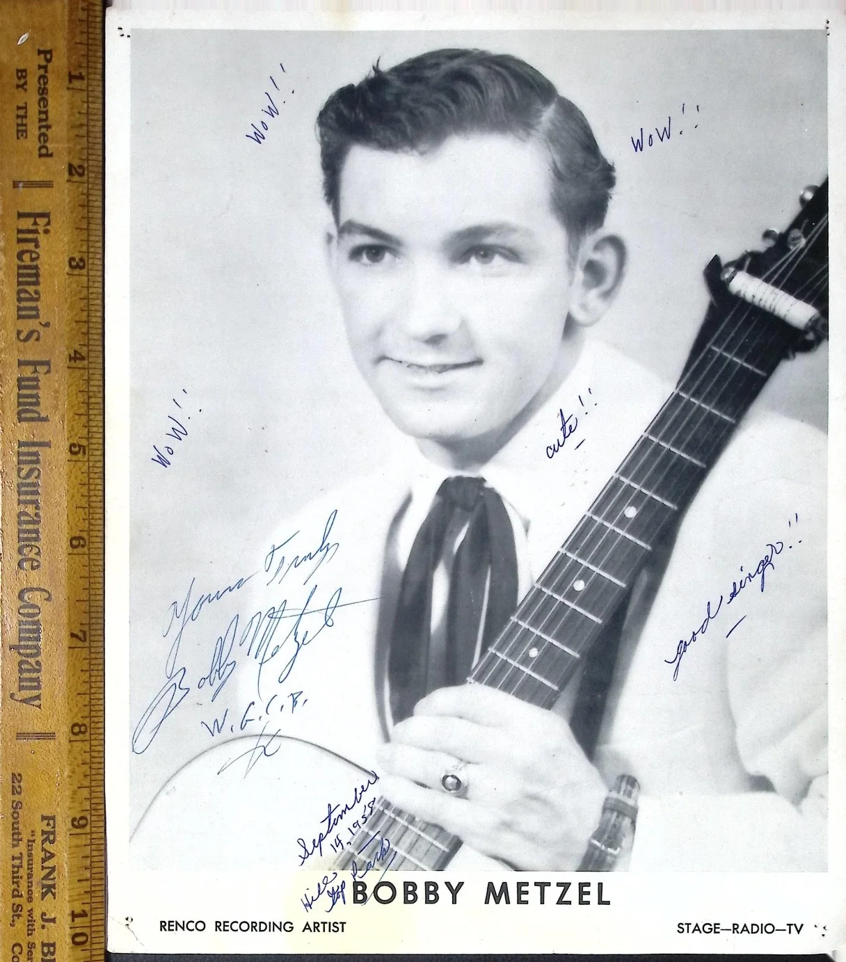 Vintage Bobby Metzel Signed Photo Country Music Guitarist Renco Recording Artist, изображение 3