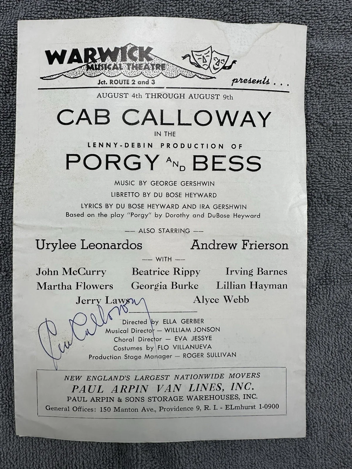 Cab Calloway — VTG Cab Calloway Autograph Signed Porgy & Bess Playbill Warwick Musical Theatre, изображение 5