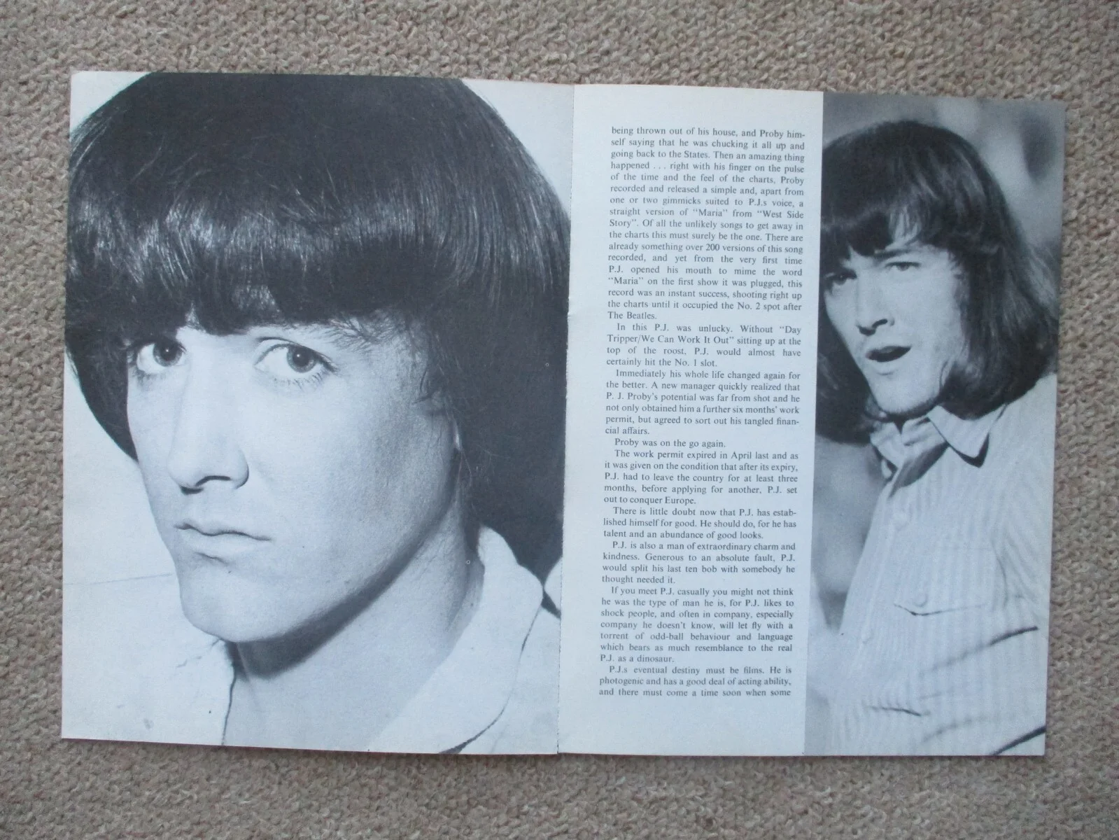 P.J. Proby. Colour + B/W 10 x 8 " pictures from a 1960s pop annual., image 2