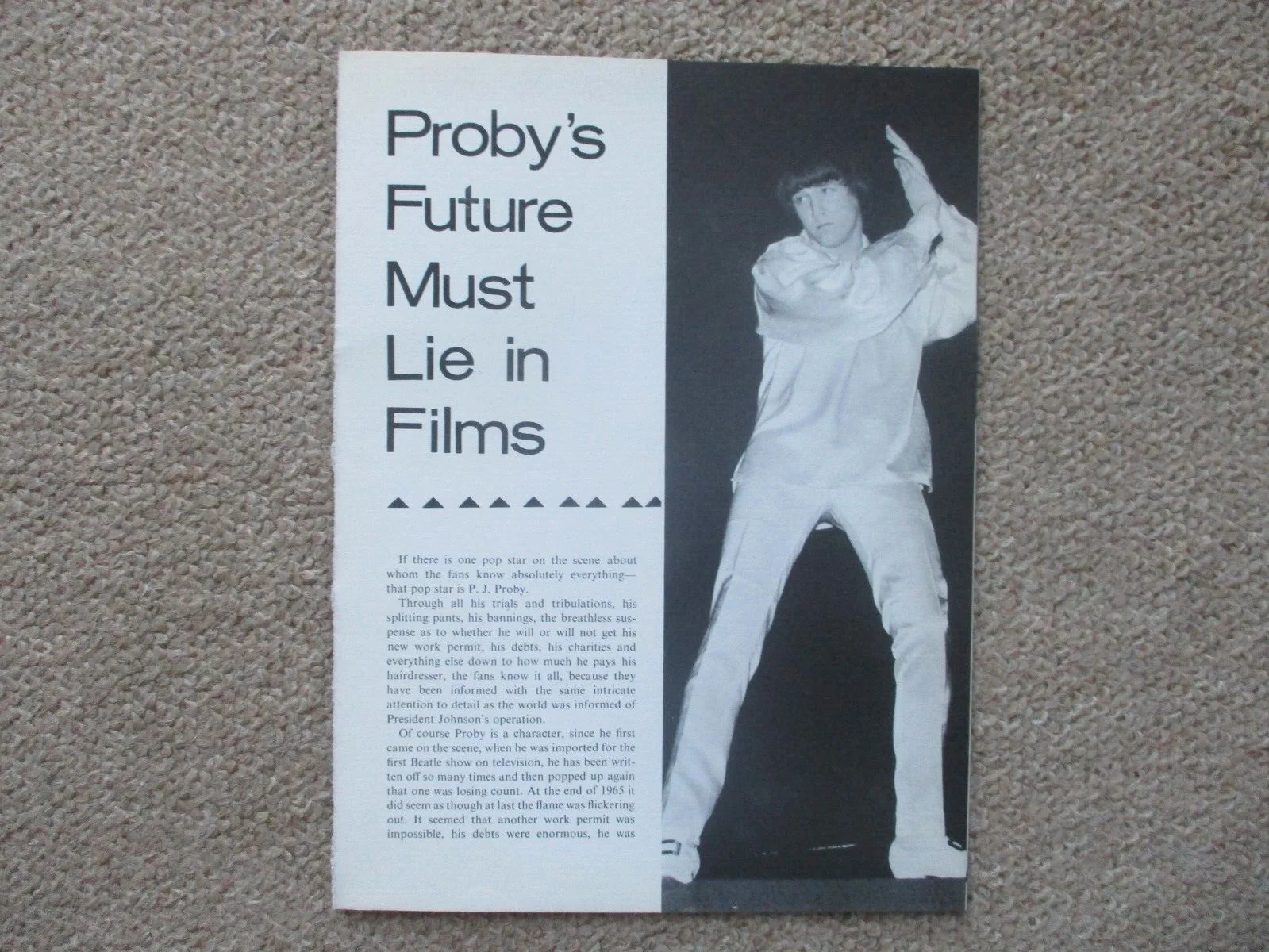 P.J. Proby. Colour + B/W 10 x 8 " pictures from a 1960s pop annual., image 3
