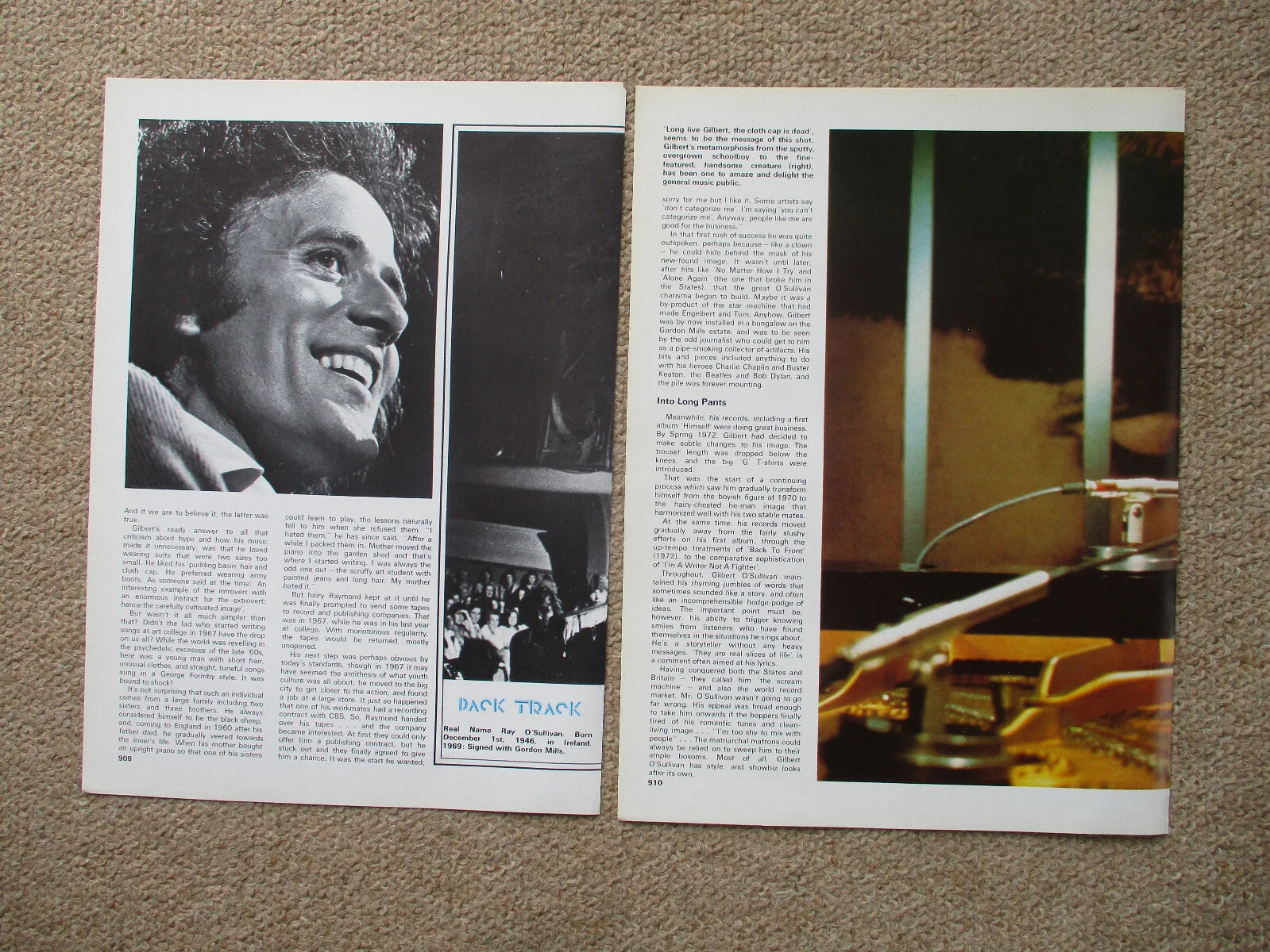 Gilbert O'Sullivan - 5 page magazine article with colour and B/W pics, изображение 2
