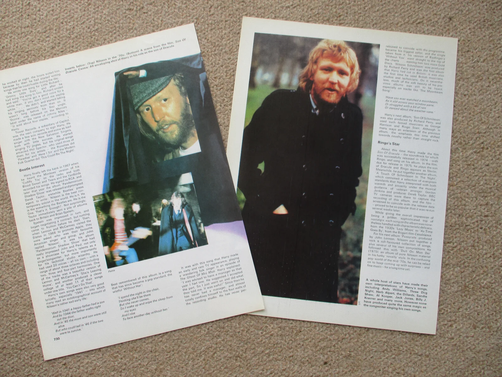 Harry Nilsson - 6 page magazine article with colour and B/W pics, image 2