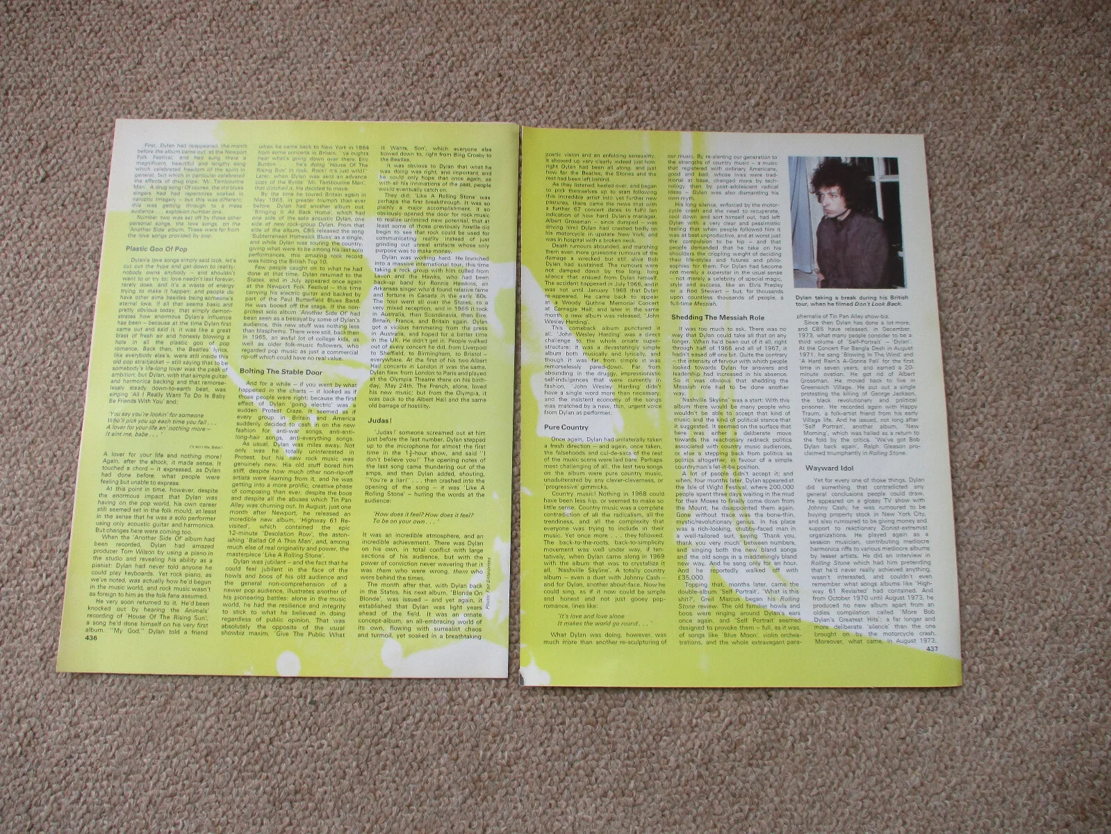 Bob Dylan - 8 page magazine article with colour and B/W pics, image 3