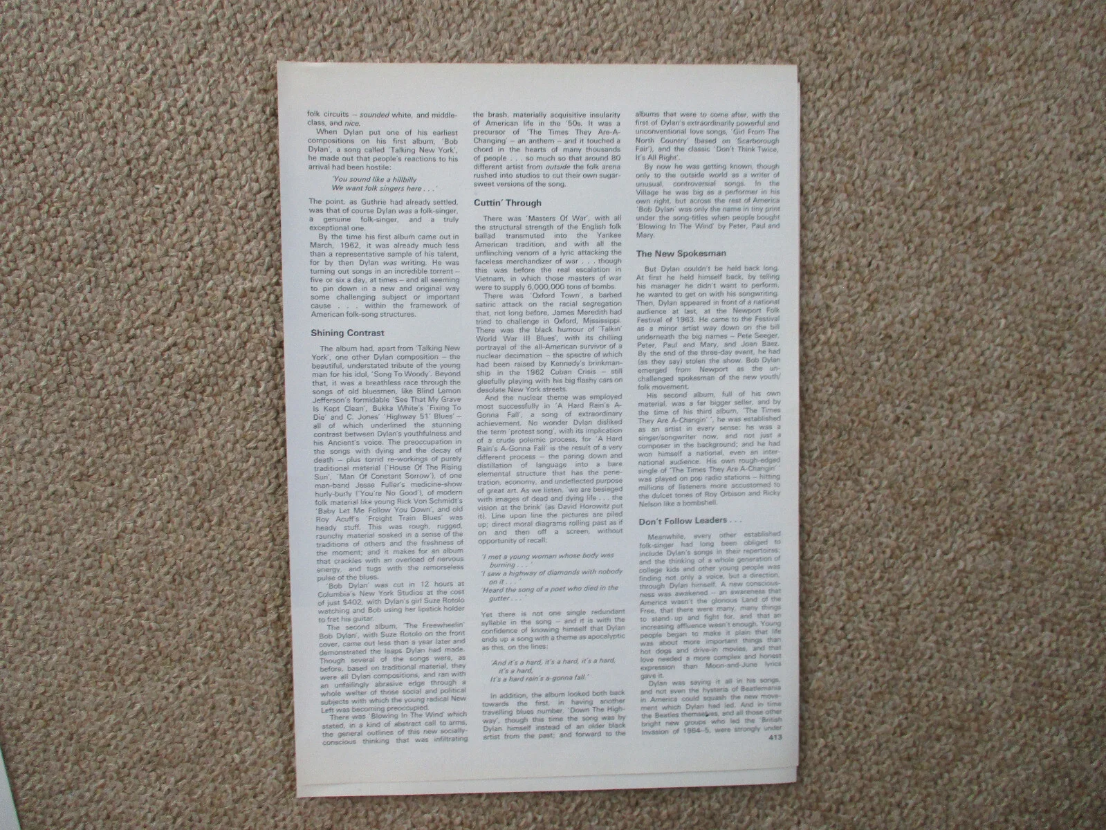 Bob Dylan - great white hope - 5 page magazine article with colour and B/W pics, image 3