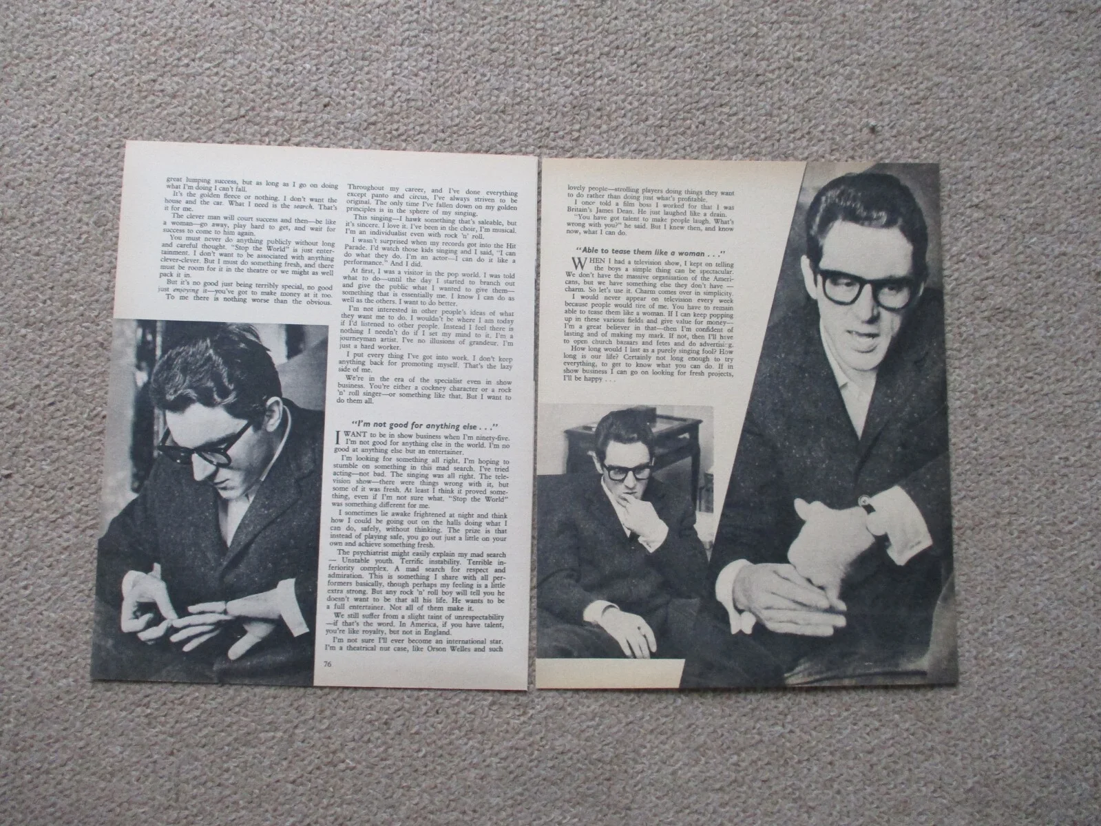 Anthony Newley. Original 4 page article / interview from the 1960s., image 2