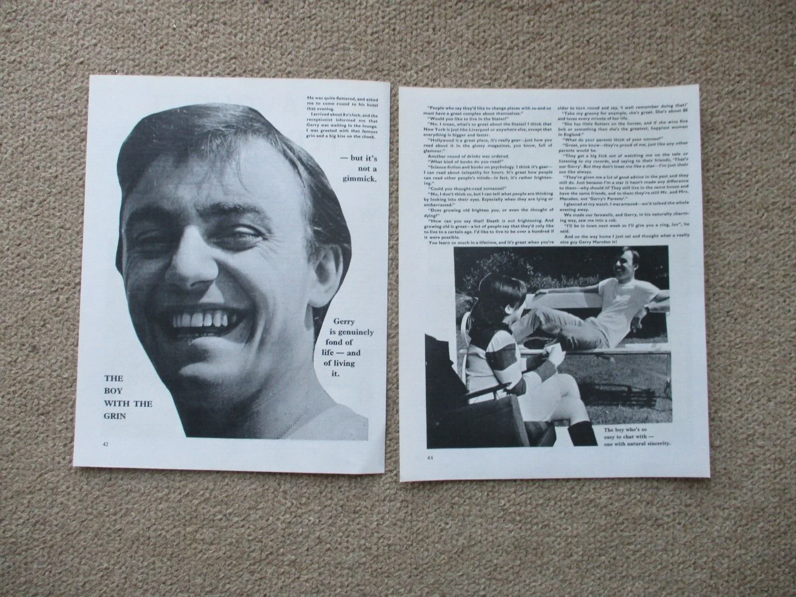 Gerry Marsden ( Pacemakers). Original 4 page interview / article from the 1960s., image 2