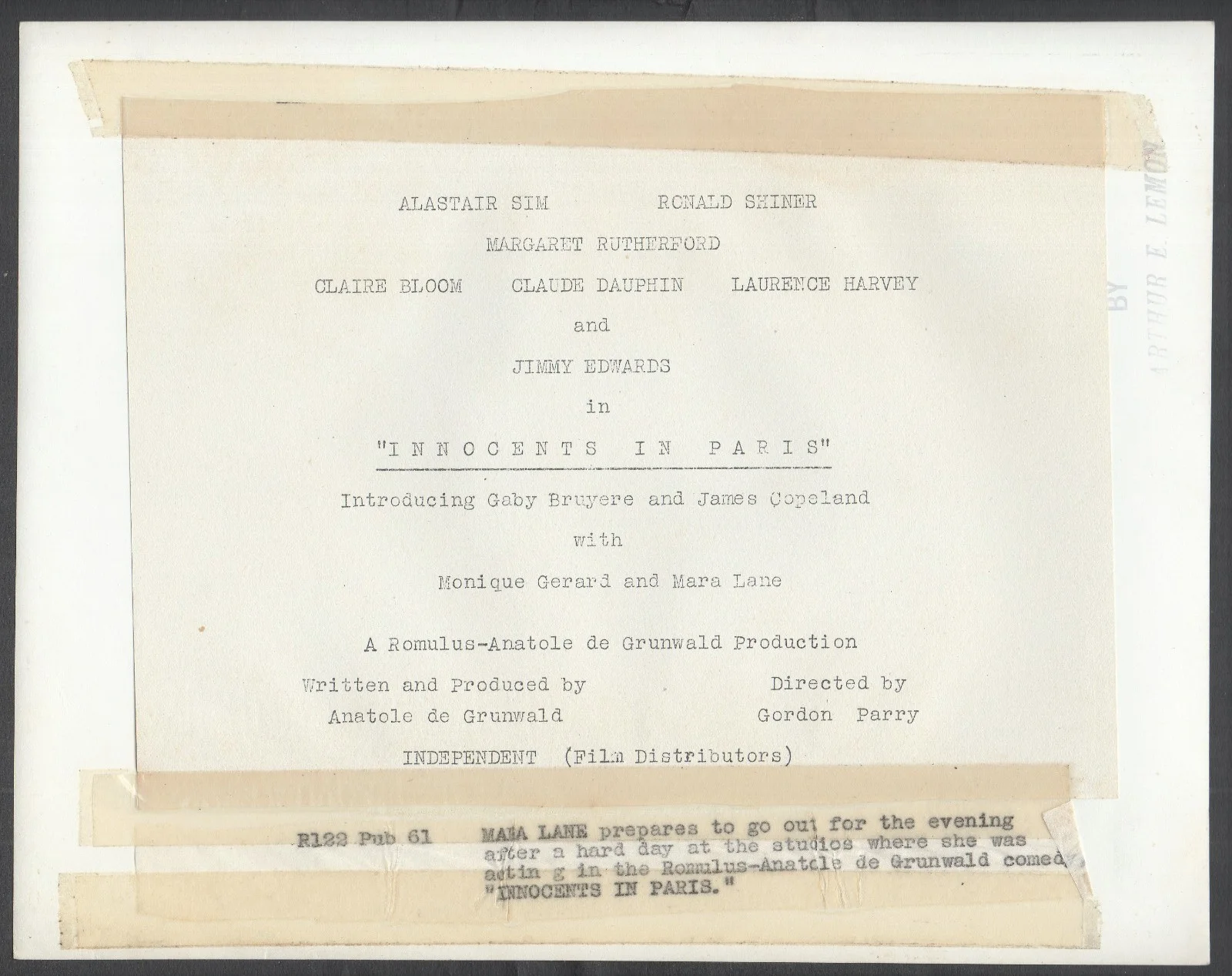 INNOCENTS IN PARIS 1953 MARA LANE Arthur E. Lemon 10x8 PORTRAIT #PUB61, image 2