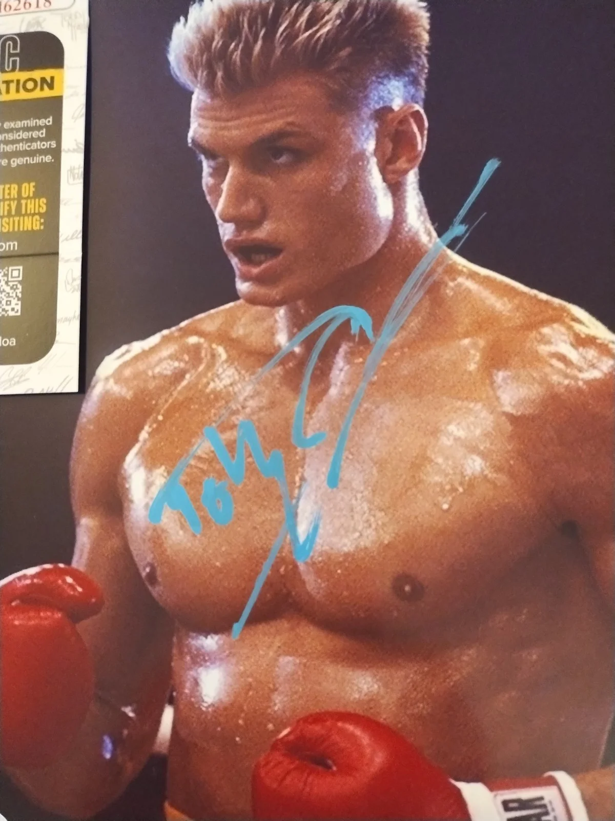 DOLPH LUNDGREN SIGNED ROCKY IV MOVIE IVAN DRAGO PHOTO EXACT PROOF JSA DVD VHS, изображение 2