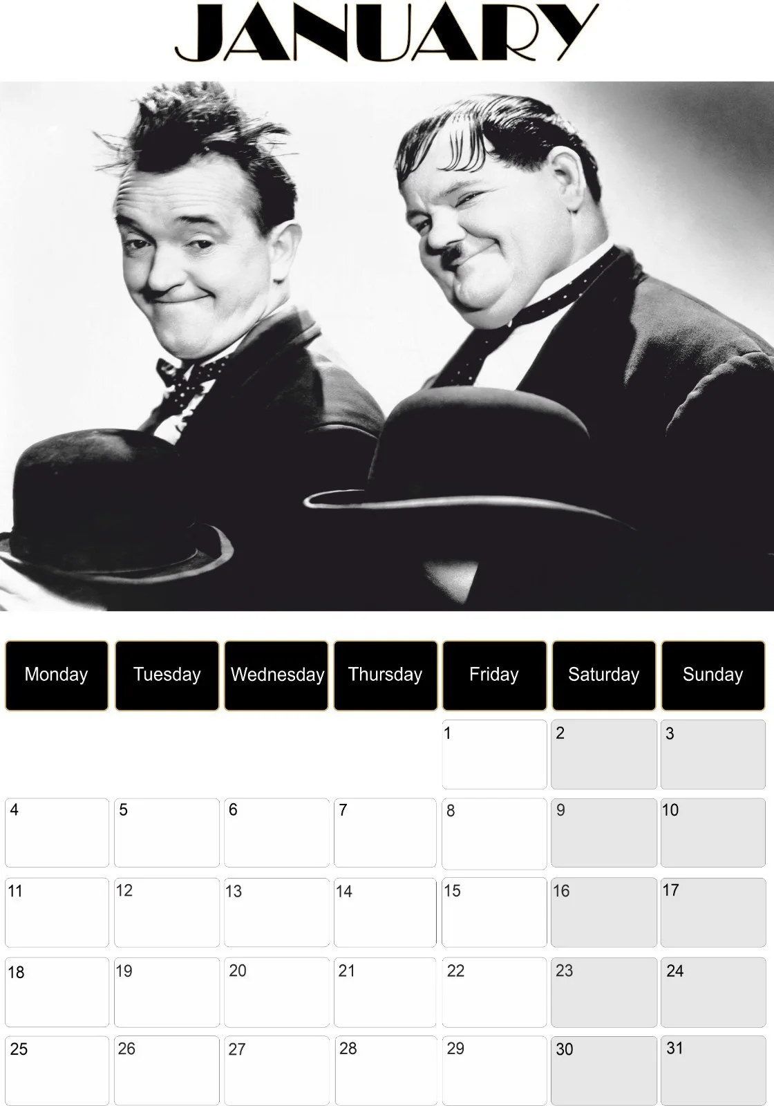 Laurel and Hardy 2027 calendar, image 2