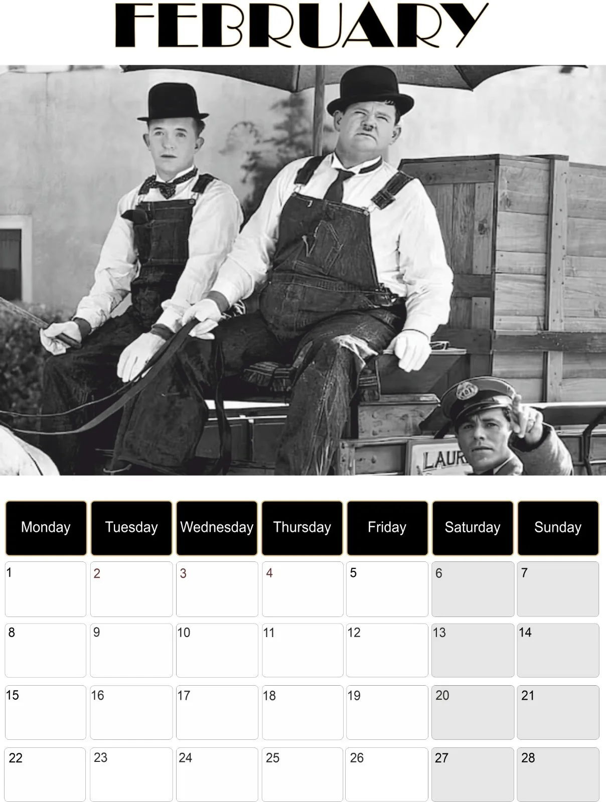 Laurel and Hardy 2027 calendar, image 3