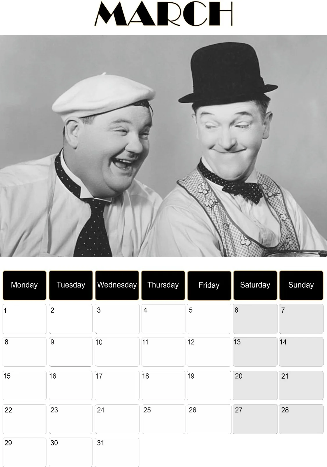 Laurel and Hardy 2027 calendar, image 4