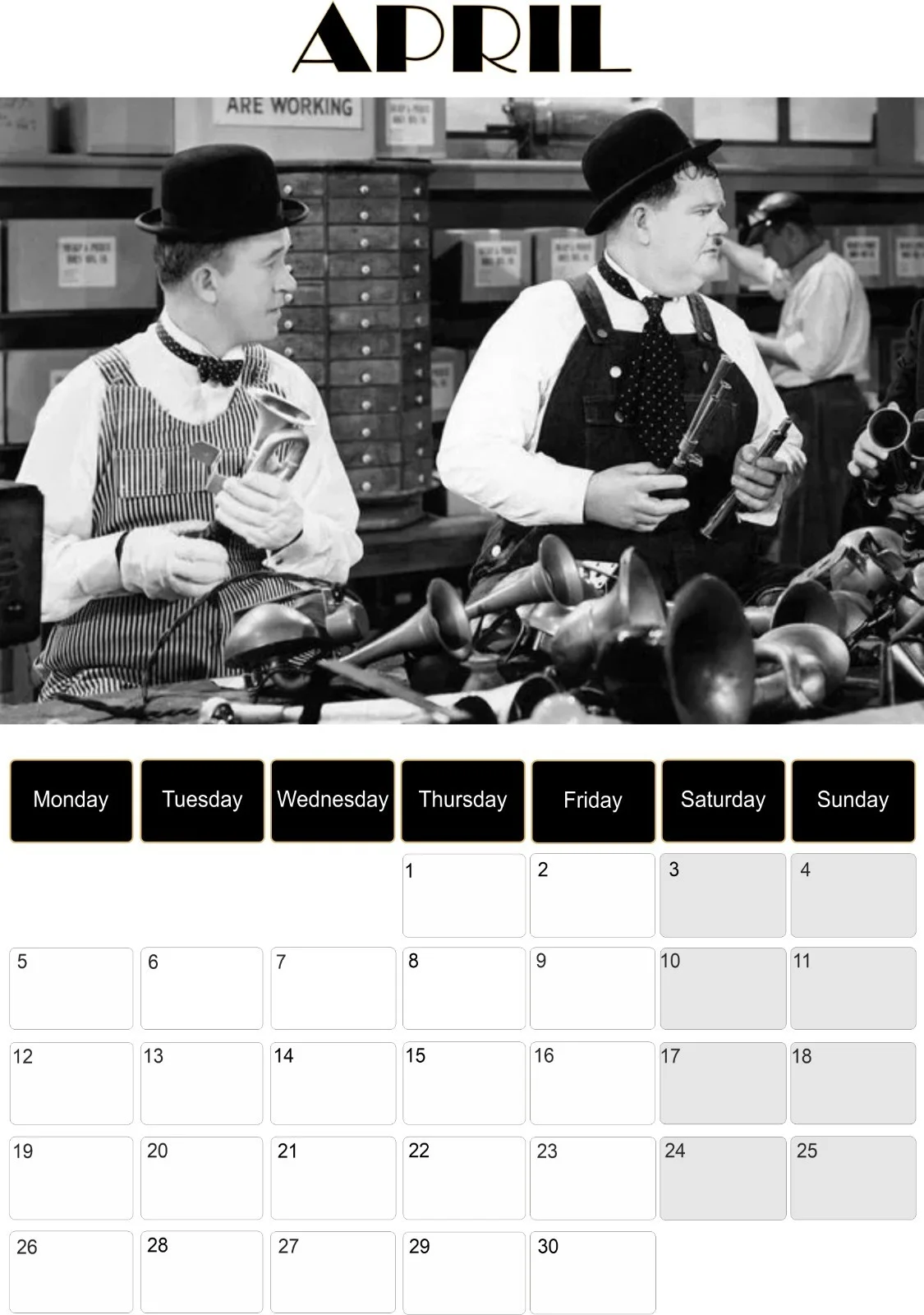 Laurel and Hardy 2027 calendar, image 5