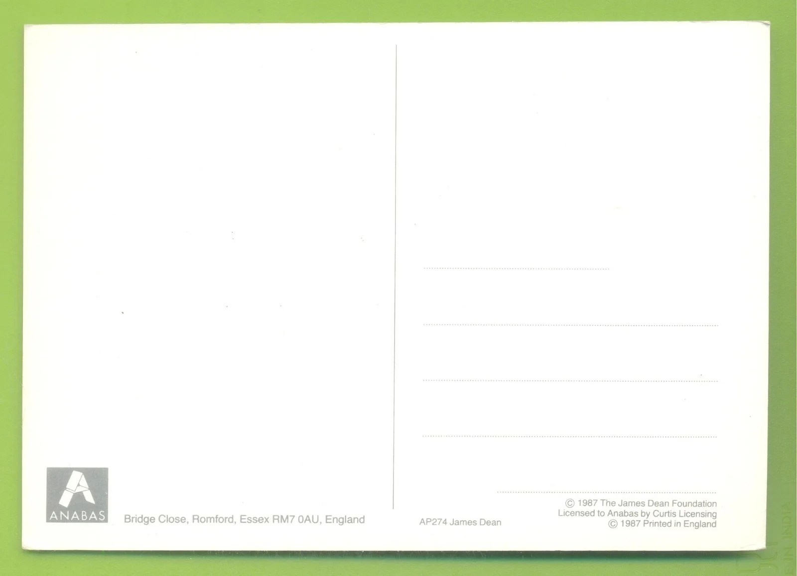 JAMES DEAN.POSTCARD PUBLISHED 1987.SIZE 17 x 12cms, image 2