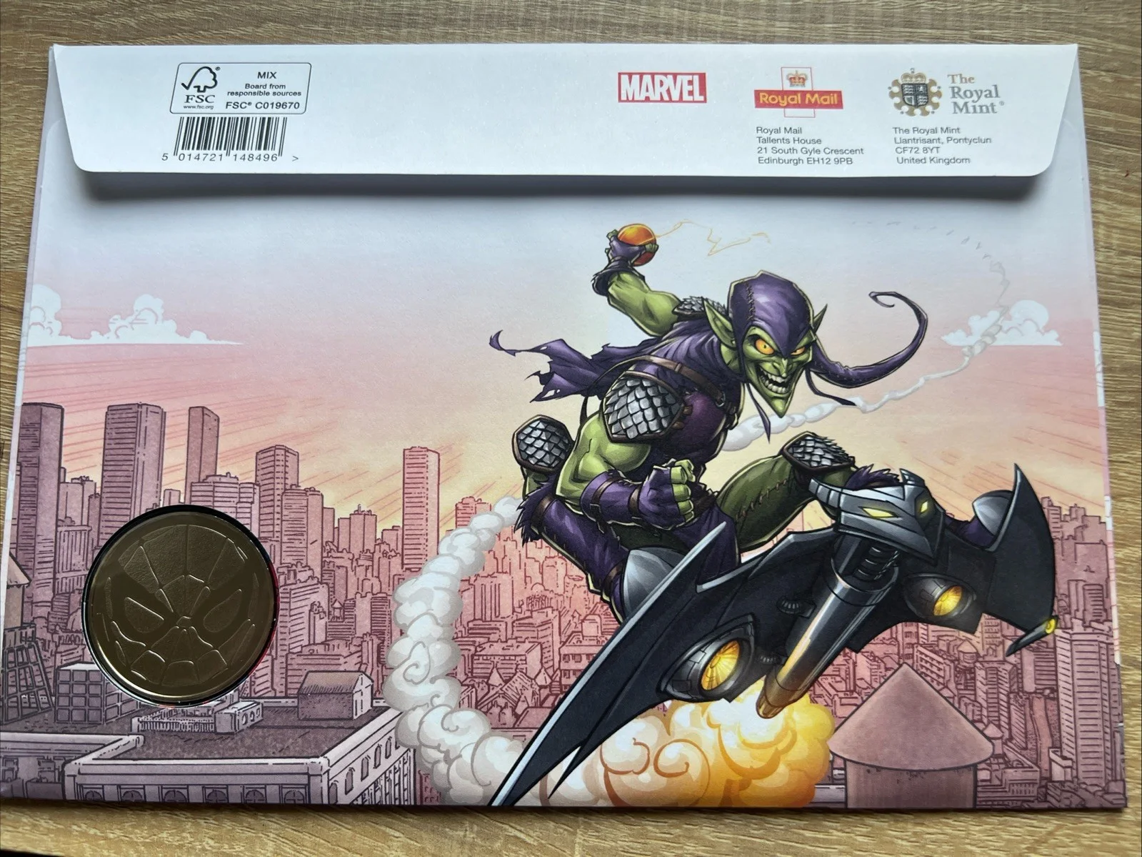 “SPIDER-MAN” 2019 FIRST DAY COVER WITH COIN/MEDAL, image 2