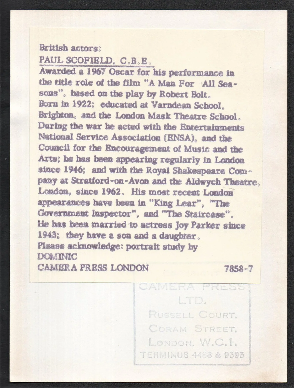 PAUL SCOFIELD 1970s Dominic PORTRAIT, image 2