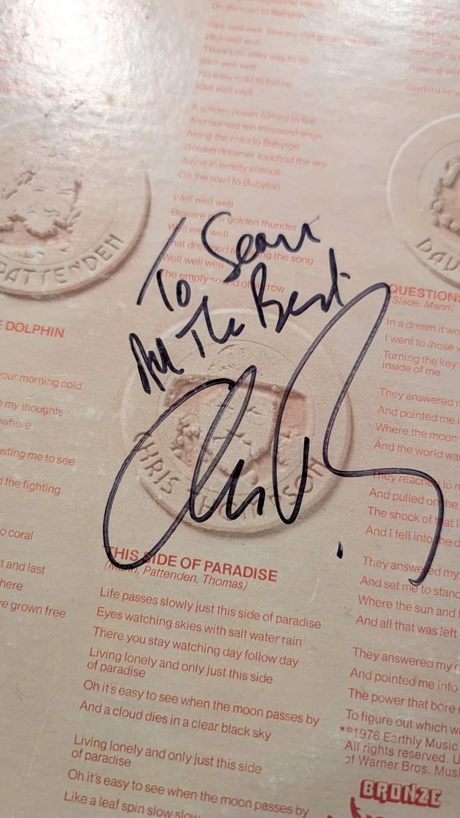 Chris Thompson Manfred Mann signed Album Roaring Silence Album autograph Vinyl, изображение 5