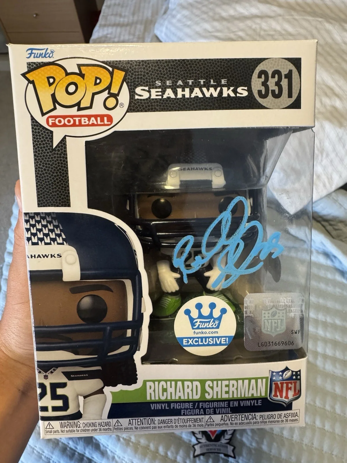 RICHARD SHERMAN SIGNED FUNKO POP #331 BECKETT COA AUTHENTIC AUTOGRAPH SEAHAWKS, изображение 2