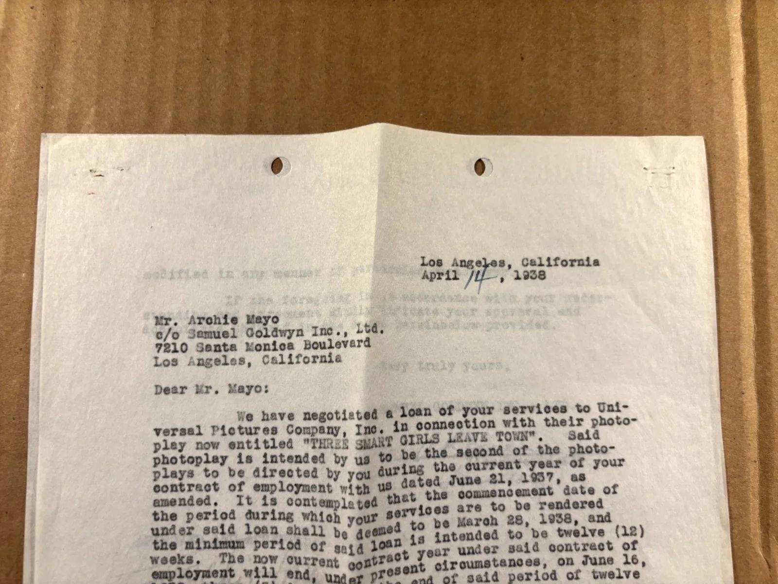 Archie Mayo Rare Very Early Autographed 2 Page Director Contract 1938, image 2