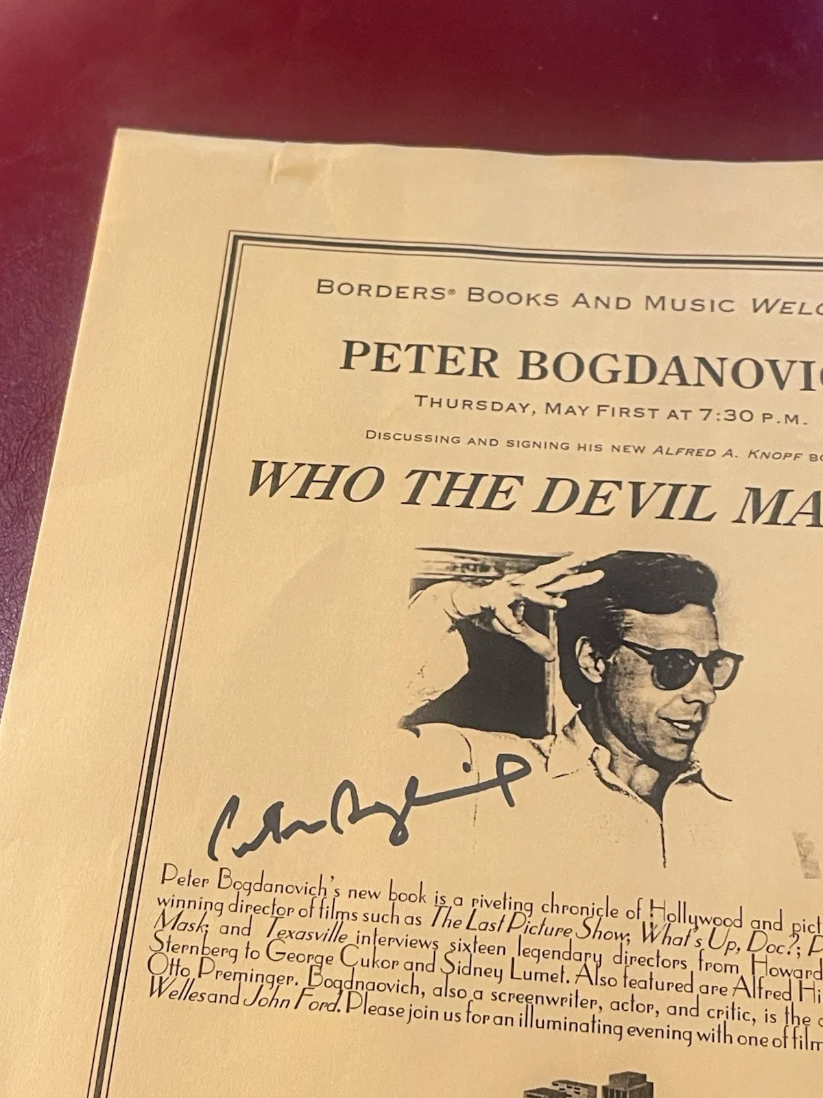 Peter Bogdanovich — BAS COA PETER BOGDANOVICH SIGNED 8x10 EVENT FLYER BECKETT, image 2