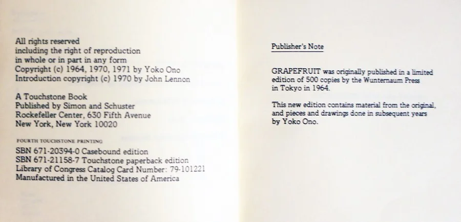 YOKO ONO SIGNED - GRAPEFRUIT - 1971 Touchstone Ed (Beatles, John Lennon), image 4