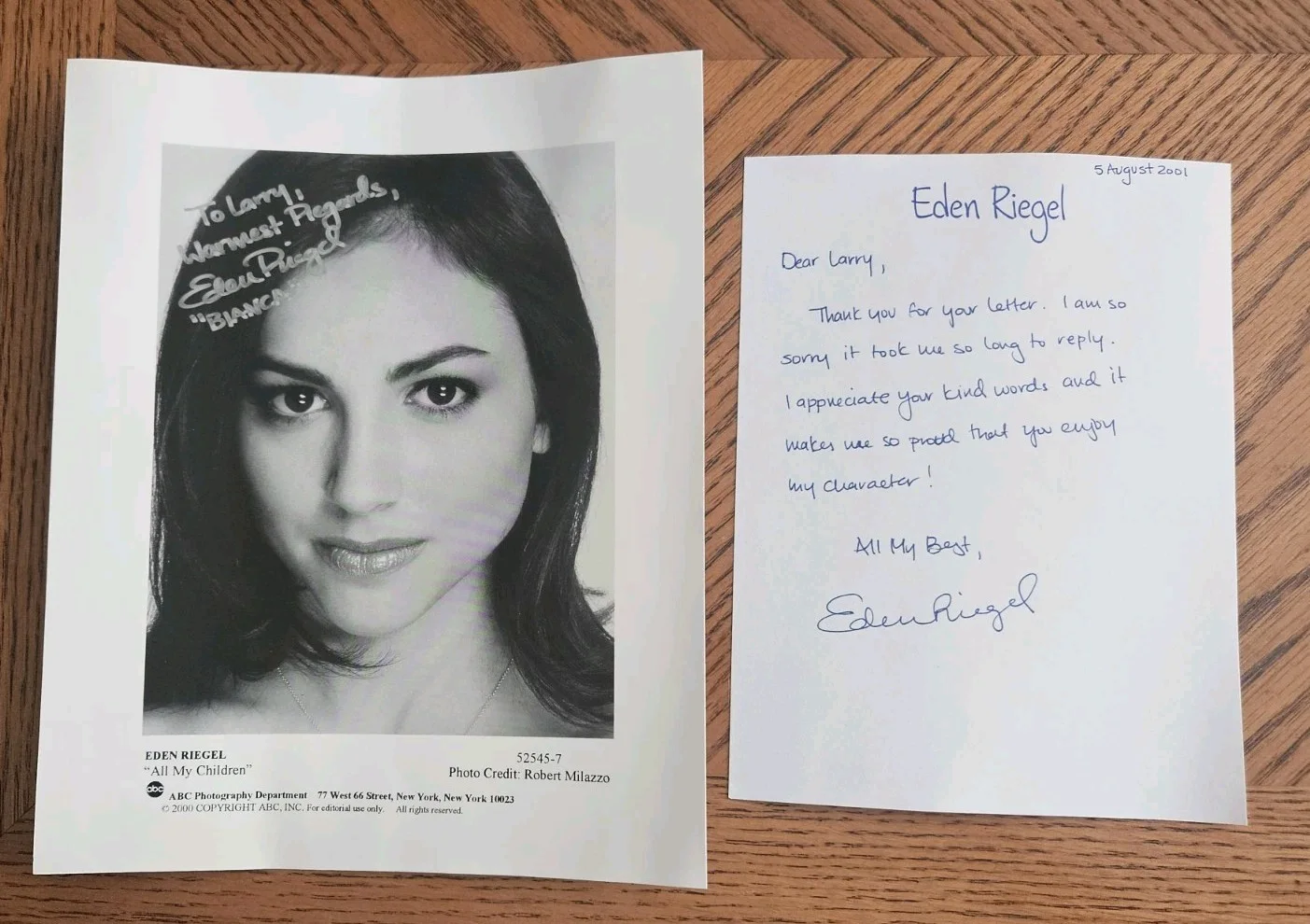 Eden Riegel — Eden Riegel signed vintage 8x10 photo AND letter, Bianca on "All My Children"