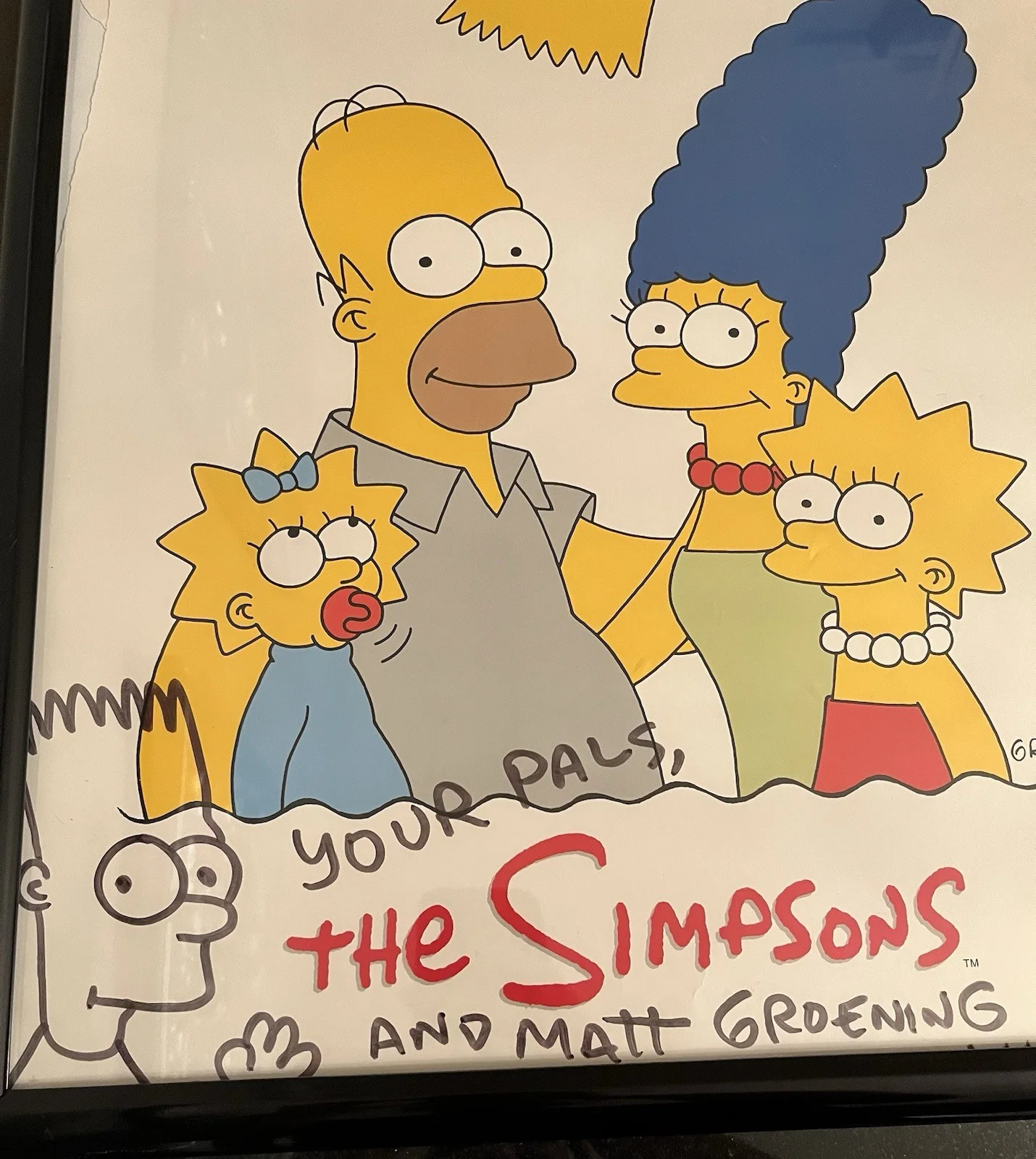 The Simpsons Matt Groening Signed Poster With Hand Drawn Bart Signed 1-11-1993, image 2