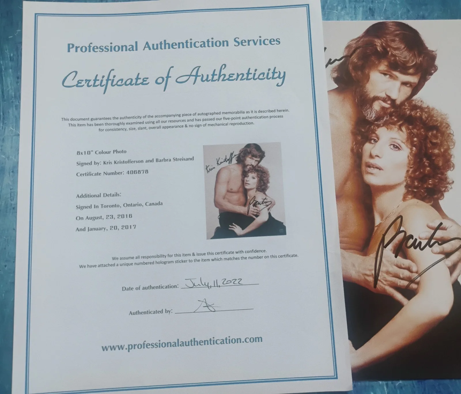 Barbra Streisand & Kris Kristofferson Hand Signed 8x10 Photo COA - NO US TARIFFS, image 5