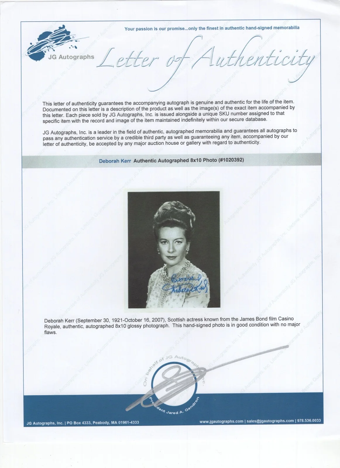 Deborah Kerr Signed 8 x 10 Photo / Autographed Actress / COA, изображение 2