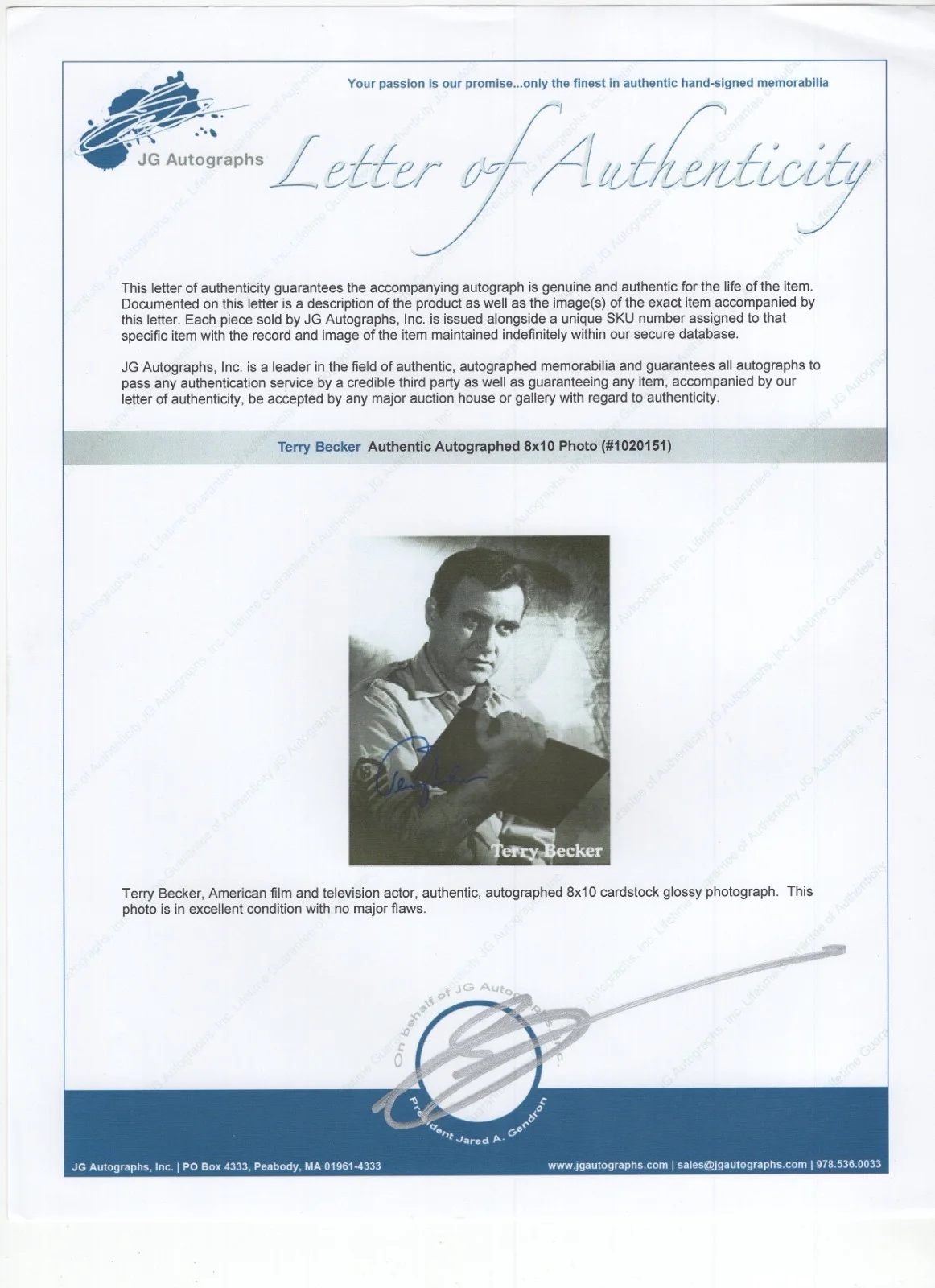 Terry Becker Signed 8 x 10 Photo / Autographed Actor Voyage Bottom Sea / COA, изображение 2