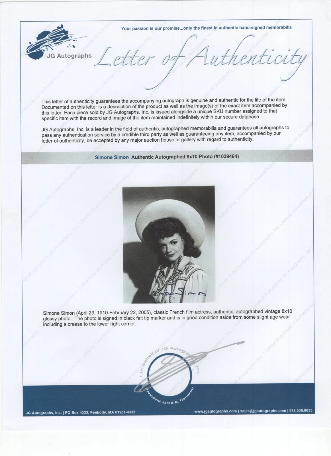 Simone Simon Signed 8 x 10 Photo / Autographed Actress / COA, image 2