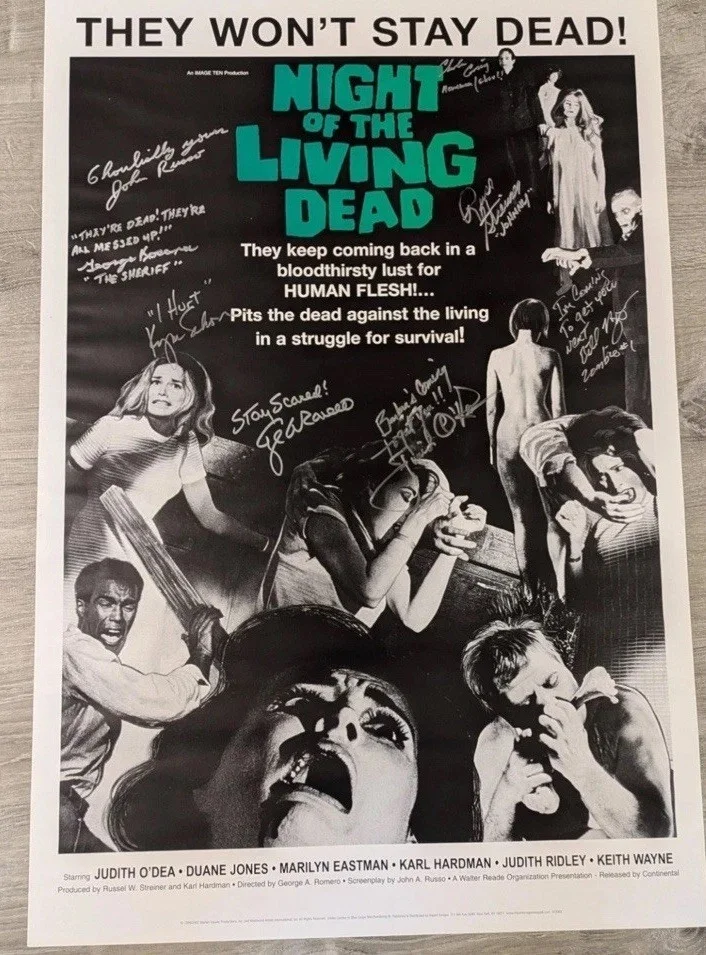 George A Romero — Night Of The Living Dead 24x36 Cast Signed X8 Poster Auto George Romero JSA COA, изображение 2