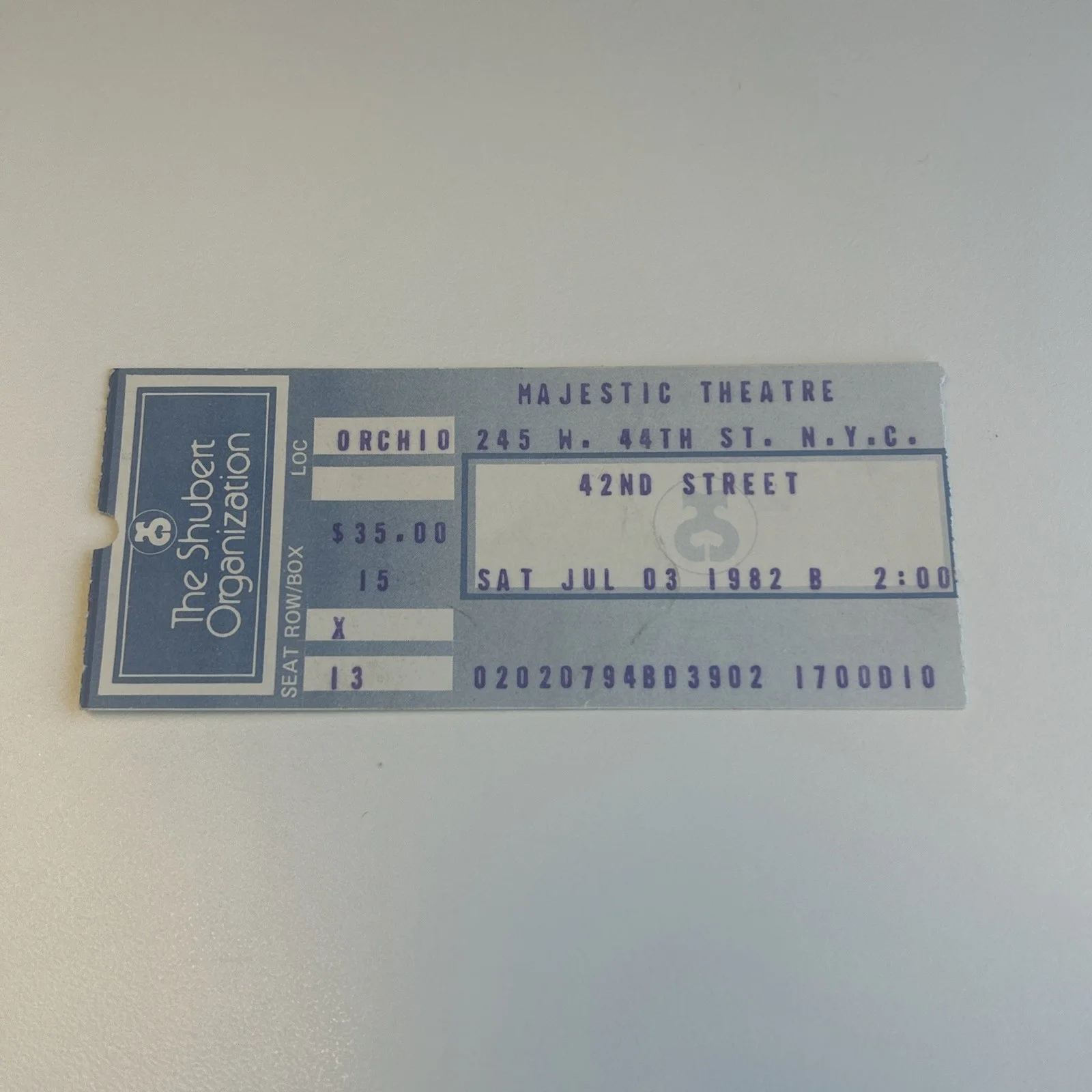 1982 *42ND STREET* Broadway Ticket Stub Majestic Thtr 7/3 Jerry Orbach, Martin, image 2