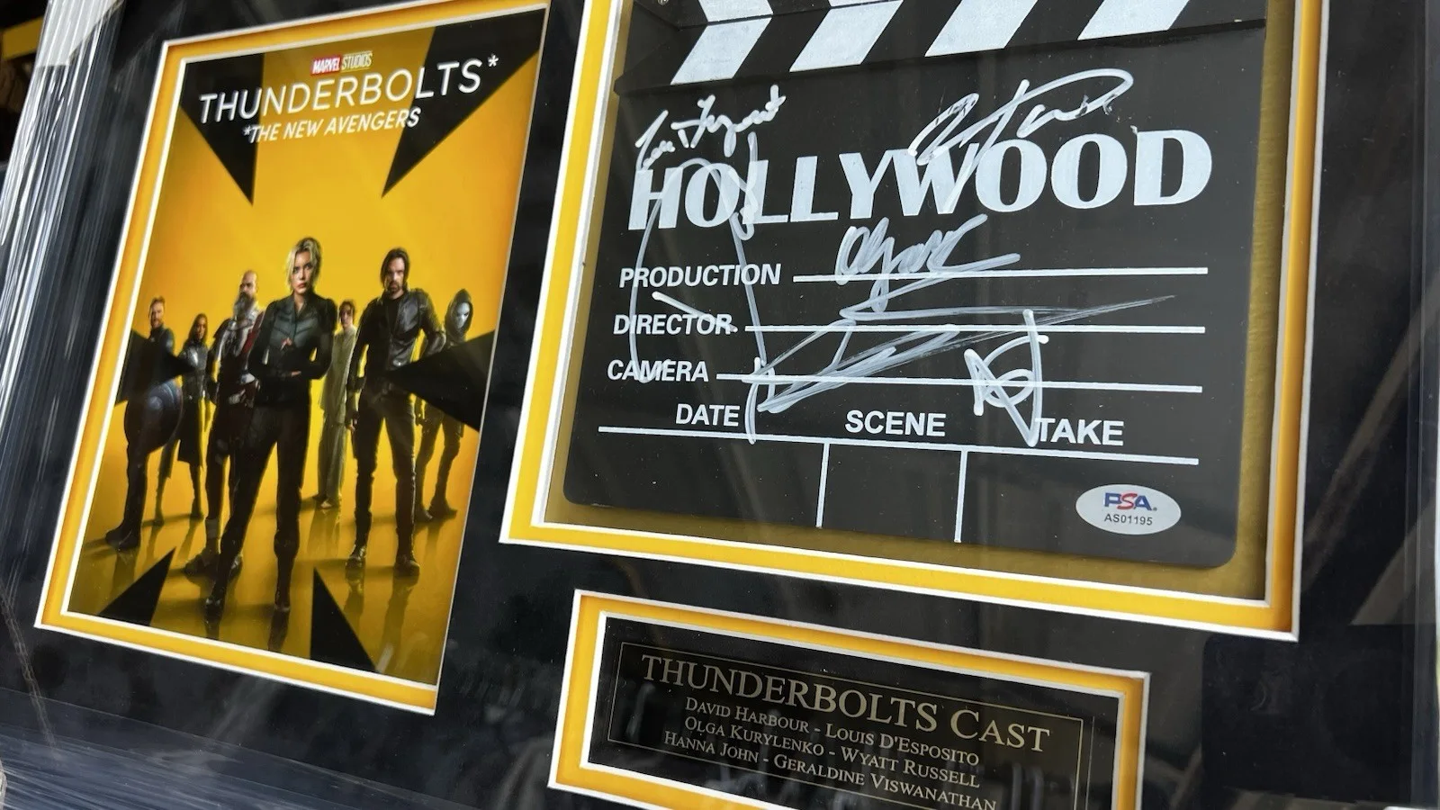 Thunderbolts Full Cast — Thunderbolts Marvel Full Cast Signed Autograph Clapboard Custom Frame PSA/DNA, image 2