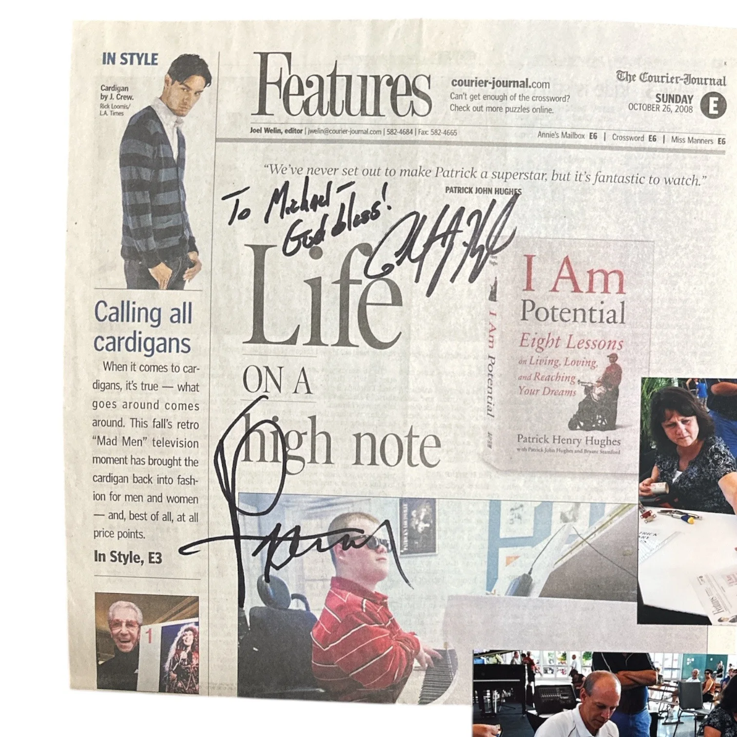 Patrick Henry Hughes & Dad SIGNED 2008 Newspaper! Louisville KY Musician & Star!, изображение 2
