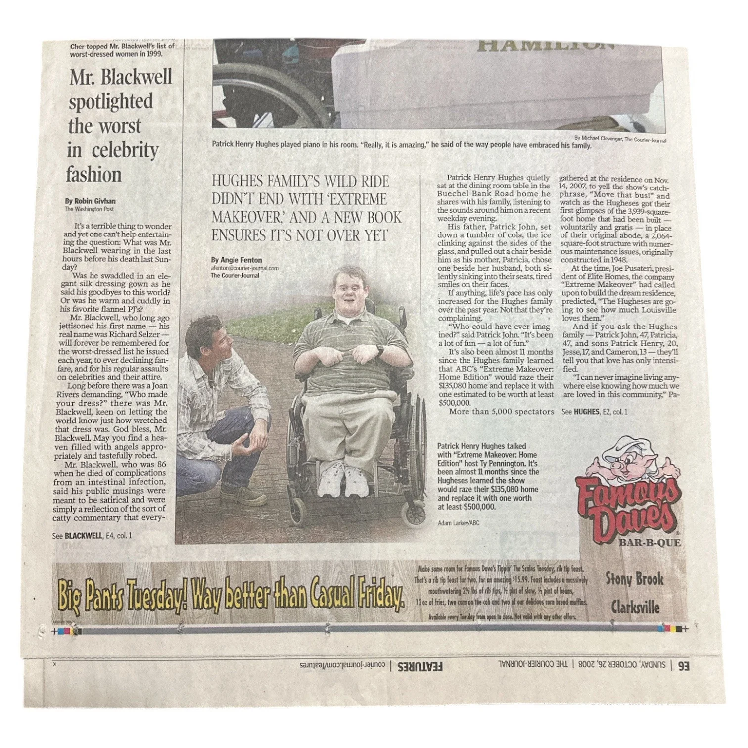 Patrick Henry Hughes & Dad SIGNED 2008 Newspaper! Louisville KY Musician & Star!, изображение 4
