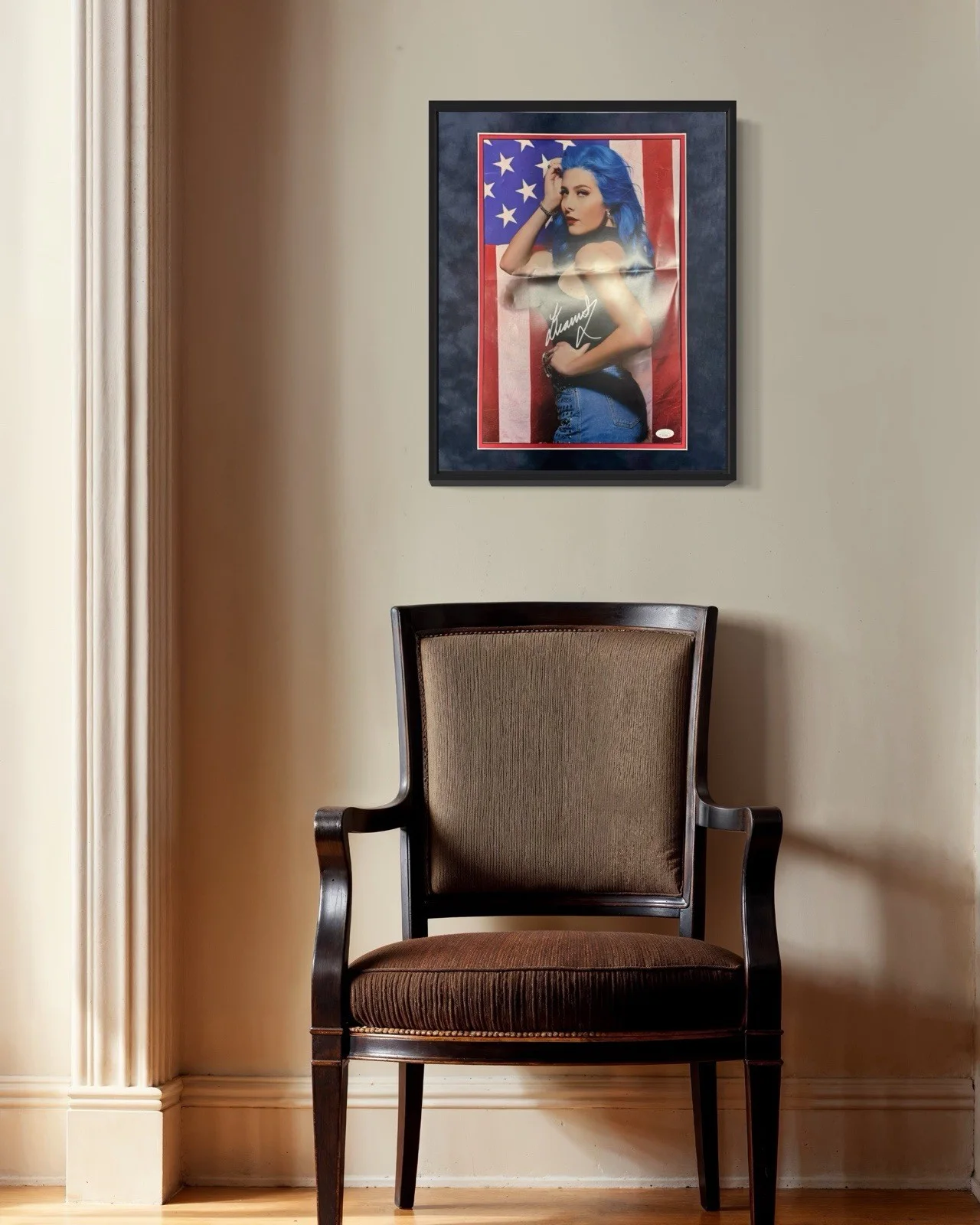 Diamante Signed American Flag 11x17 Poster Framed 16x20 -JSA, изображение 3