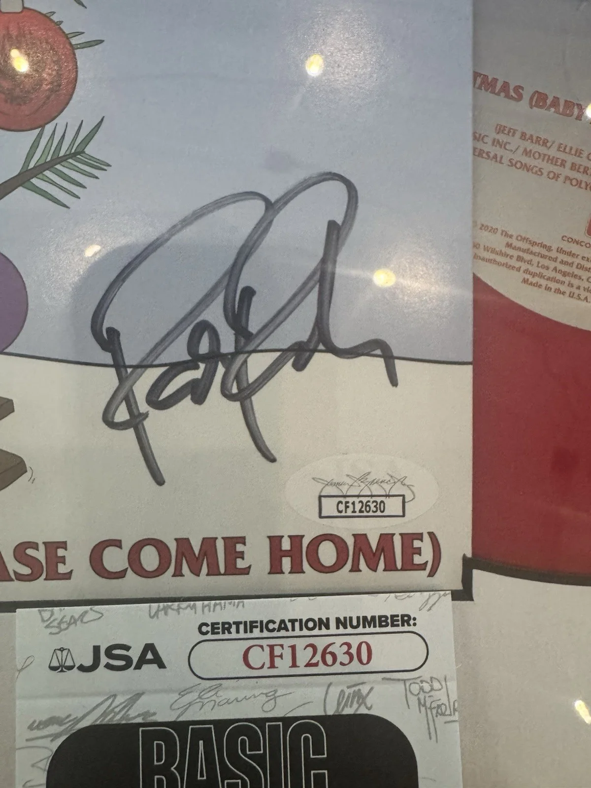 The Offspring Signed "Christmas" 7” Vinyl Framed 11x14 - JSA, image 2