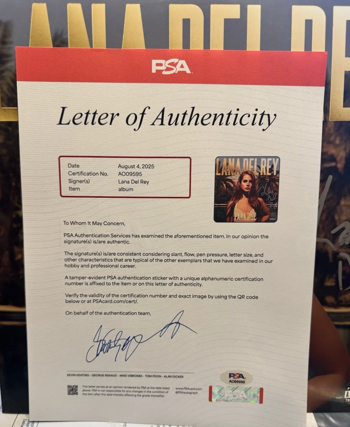 LANA DEL REY SIGNED AUTOGRAPH FRAMED 16x23 PARADISE VINYL ALBUM PSA DNA LOA, изображение 5