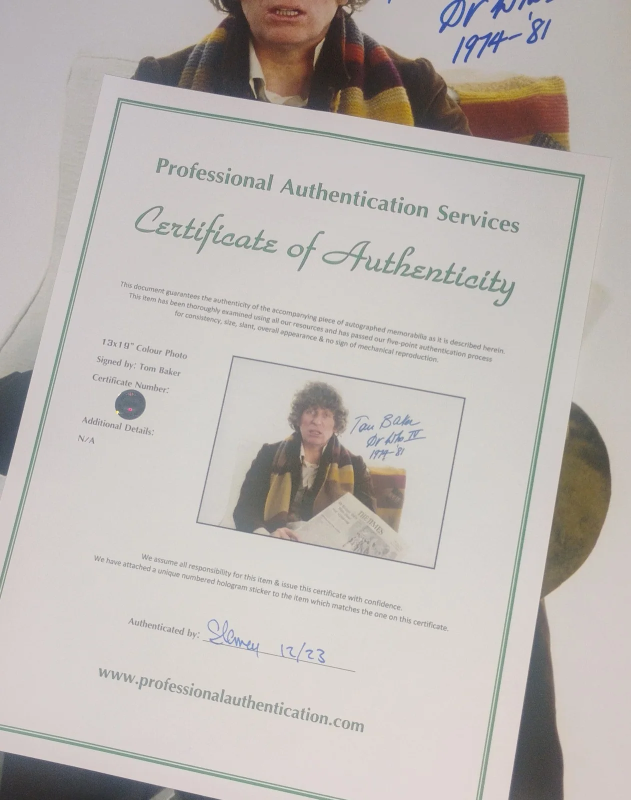 Tom Baker Hand Signed Autograph 13x19 Photo COA Doctor Who NO US TARIFFS, изображение 4