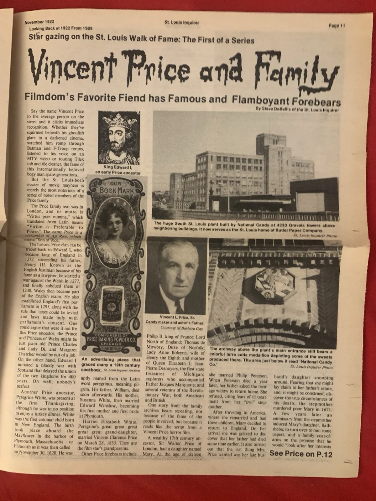 Vincent Price Estate Fascinating History Of Price Family From His Hometown! 18L, изображение 3