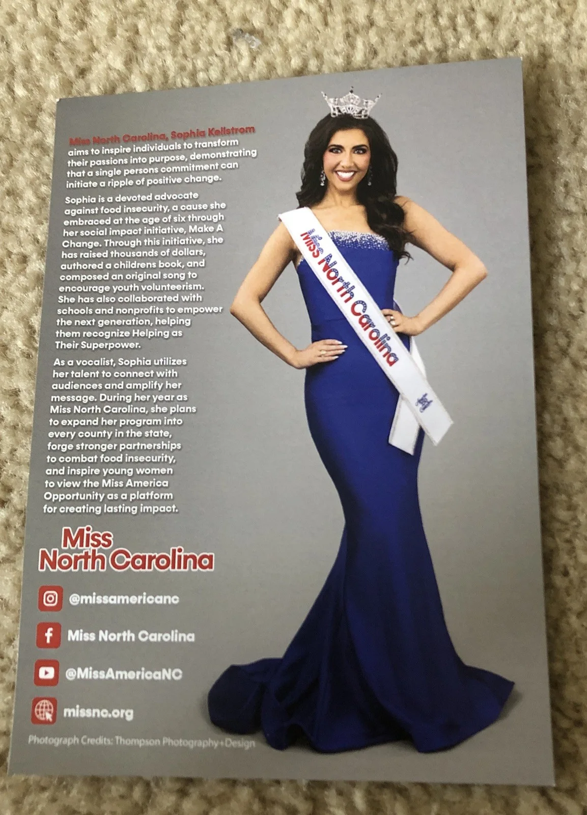 Sophia Kellstrom — Miss North Carolina Sophia Kellstrom Autographed Card 2026, изображение 2