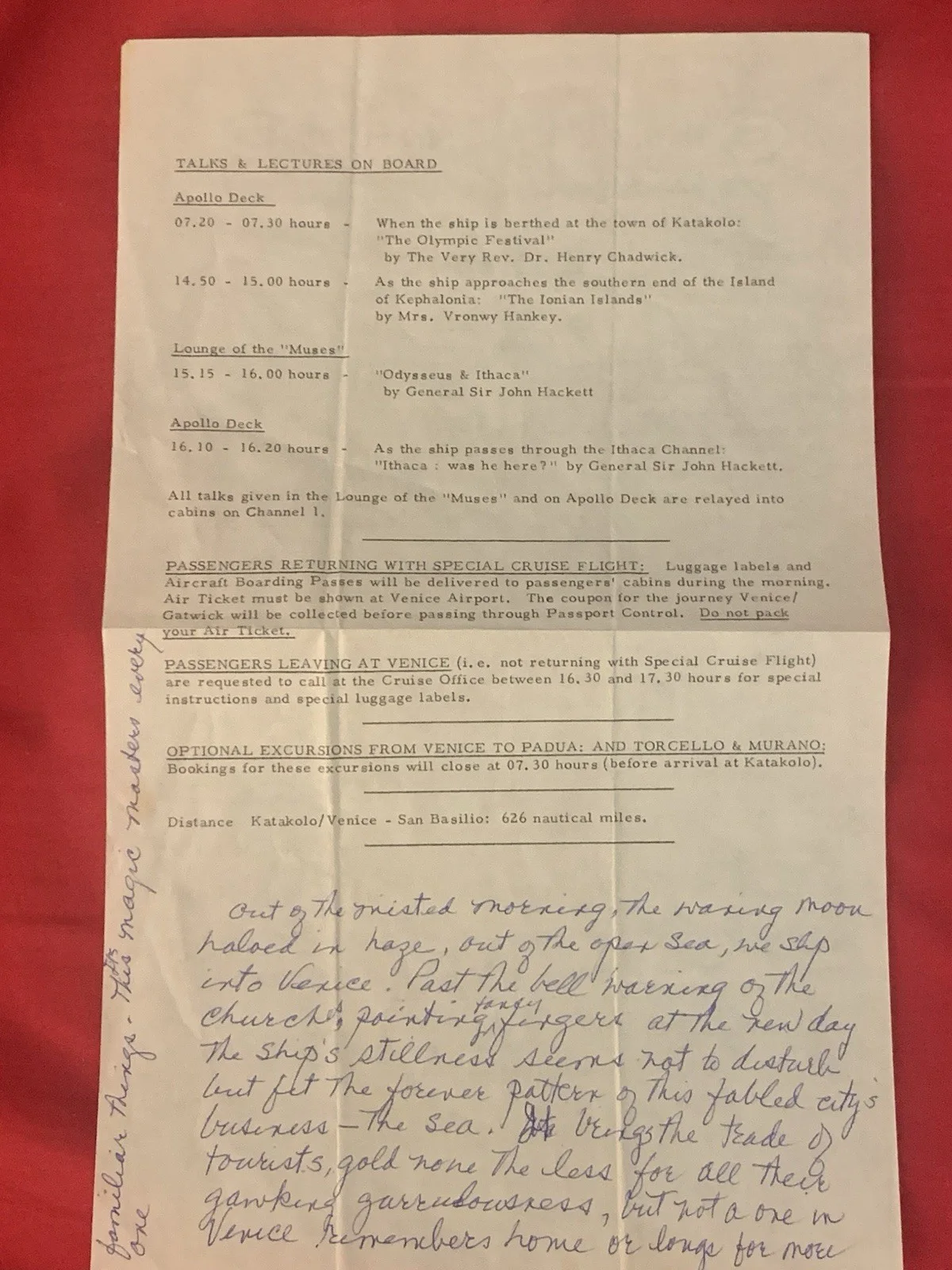 Vincent Price — Vincent Price Estate Handwritten Essay On Venice! Poetically Written! 18j