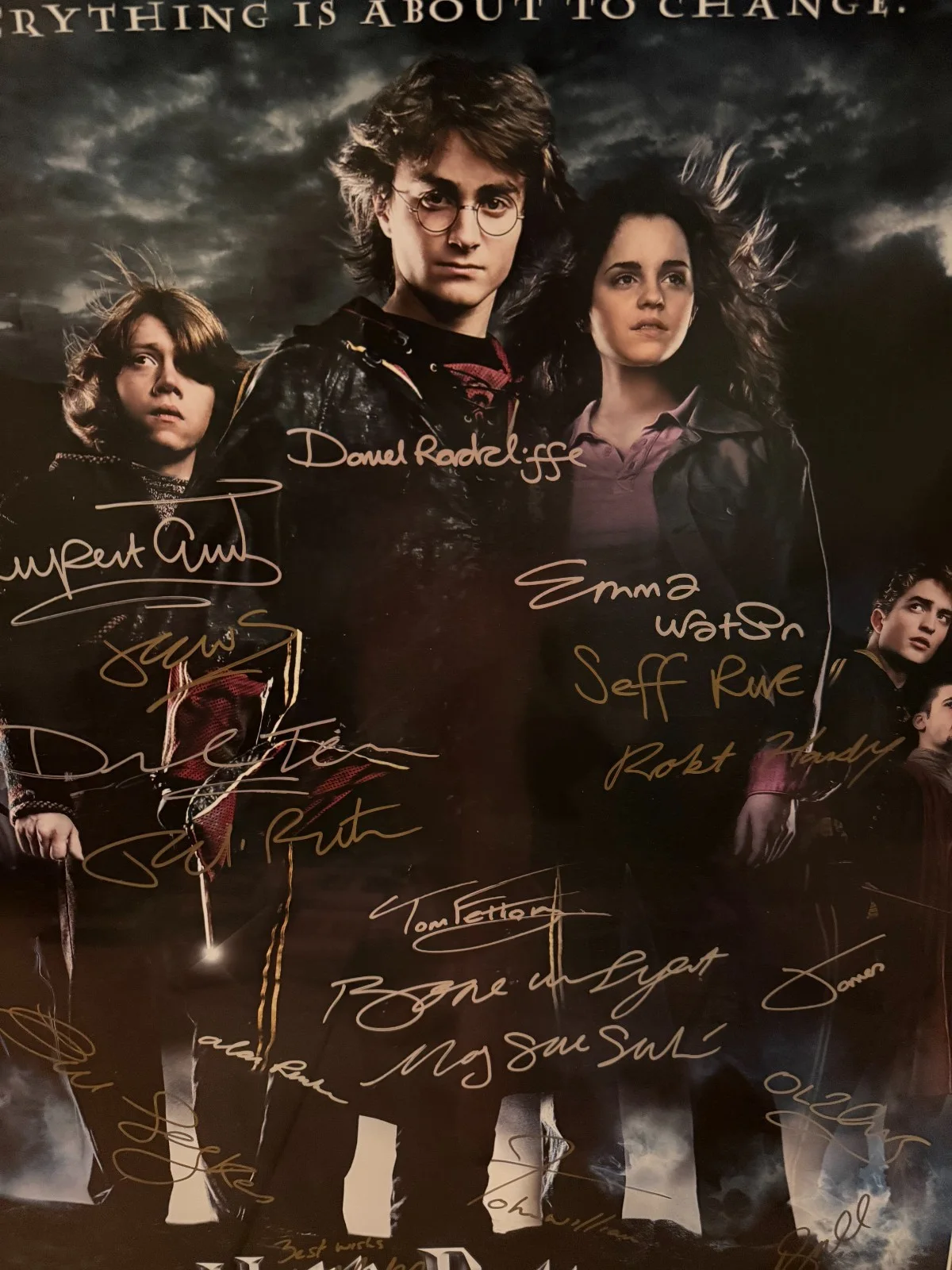 Daniel Radcliffe, Emma Watson, Dame Maggie Smith, etc — Harry Potter The Goblet of Fire Signed Movie Poster Entire Cast w/ Authenticity