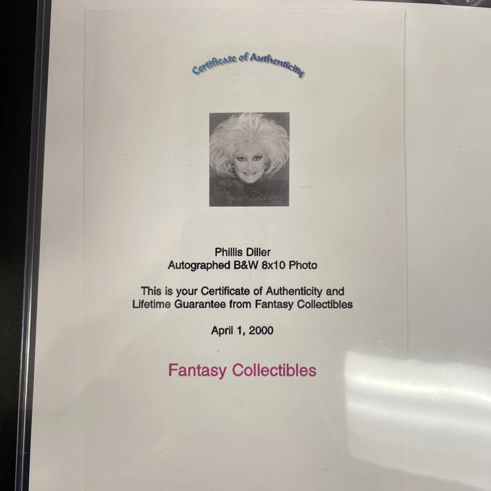 Signed 8 X 10 Photo Of Phyllis Diller With Certificate Of Authenticity, изображение 3