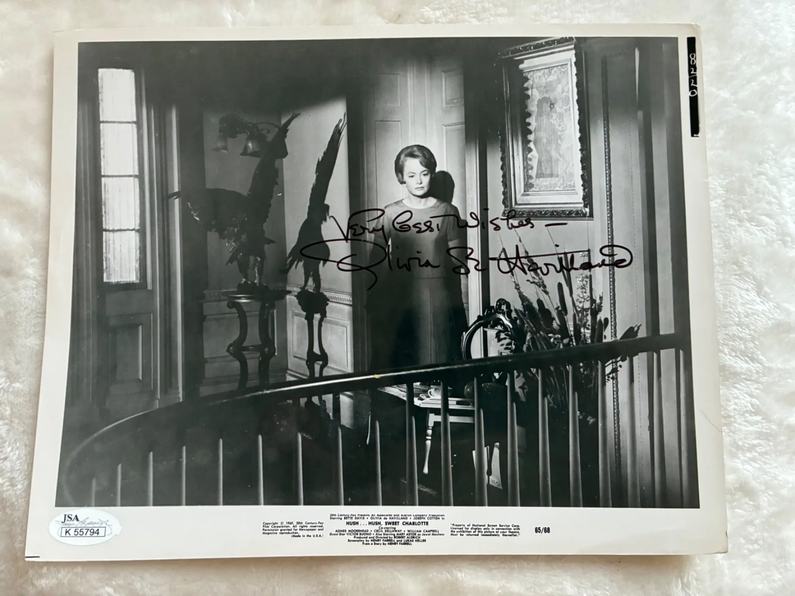 Olivia de Havilland — Olivia de Havilland Signed 8x10 Photo Hush Sweet Charlotte JSA COA Vintage Still