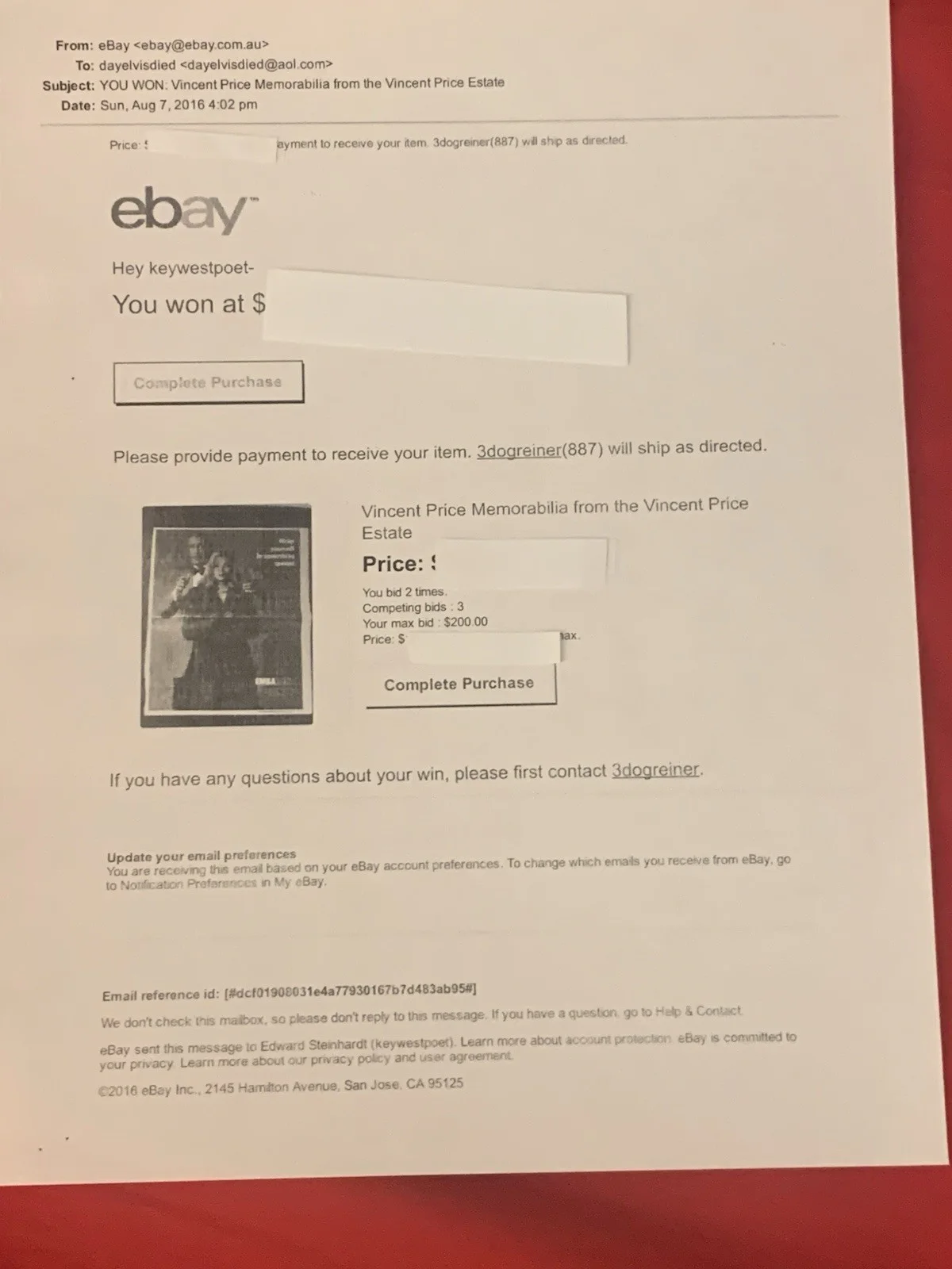 Vincent Price Estate Embamink Advertising Page! Classicly Ghoulish! 18i, изображение 3